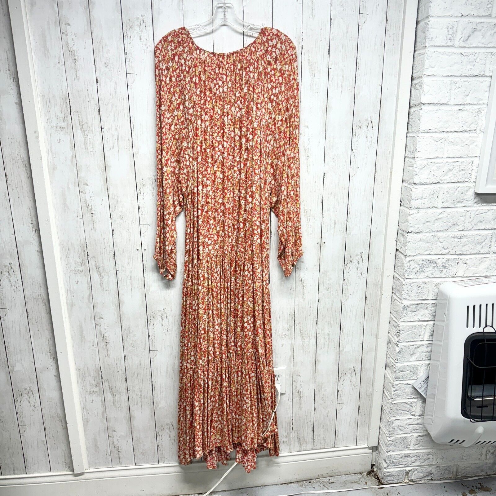 Sonoma SONOMA 5X Maxi Dress Red/Orange Floral V-Neck Long Sleeve Size 4XL / US 24-26 - 5 Thumbnail