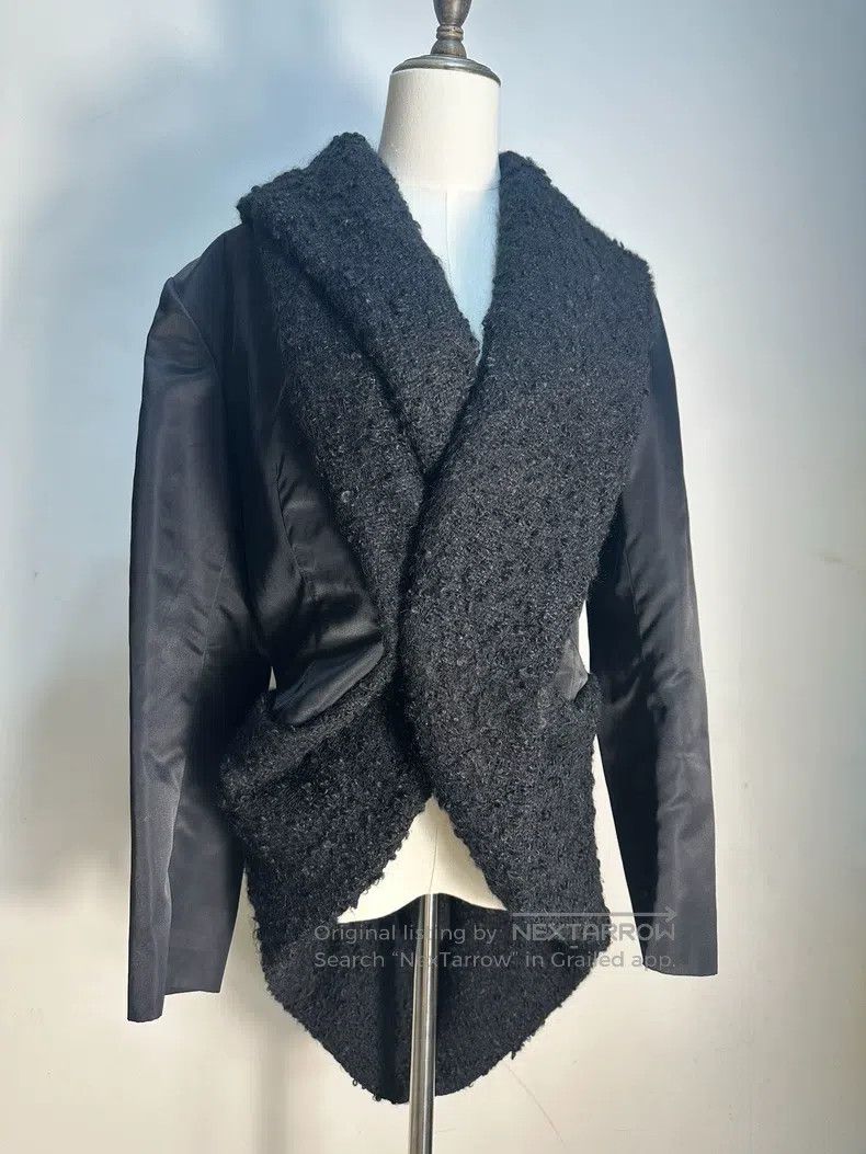 Issey Miyake Black Asymmetric Furry Irregular 3D Coat