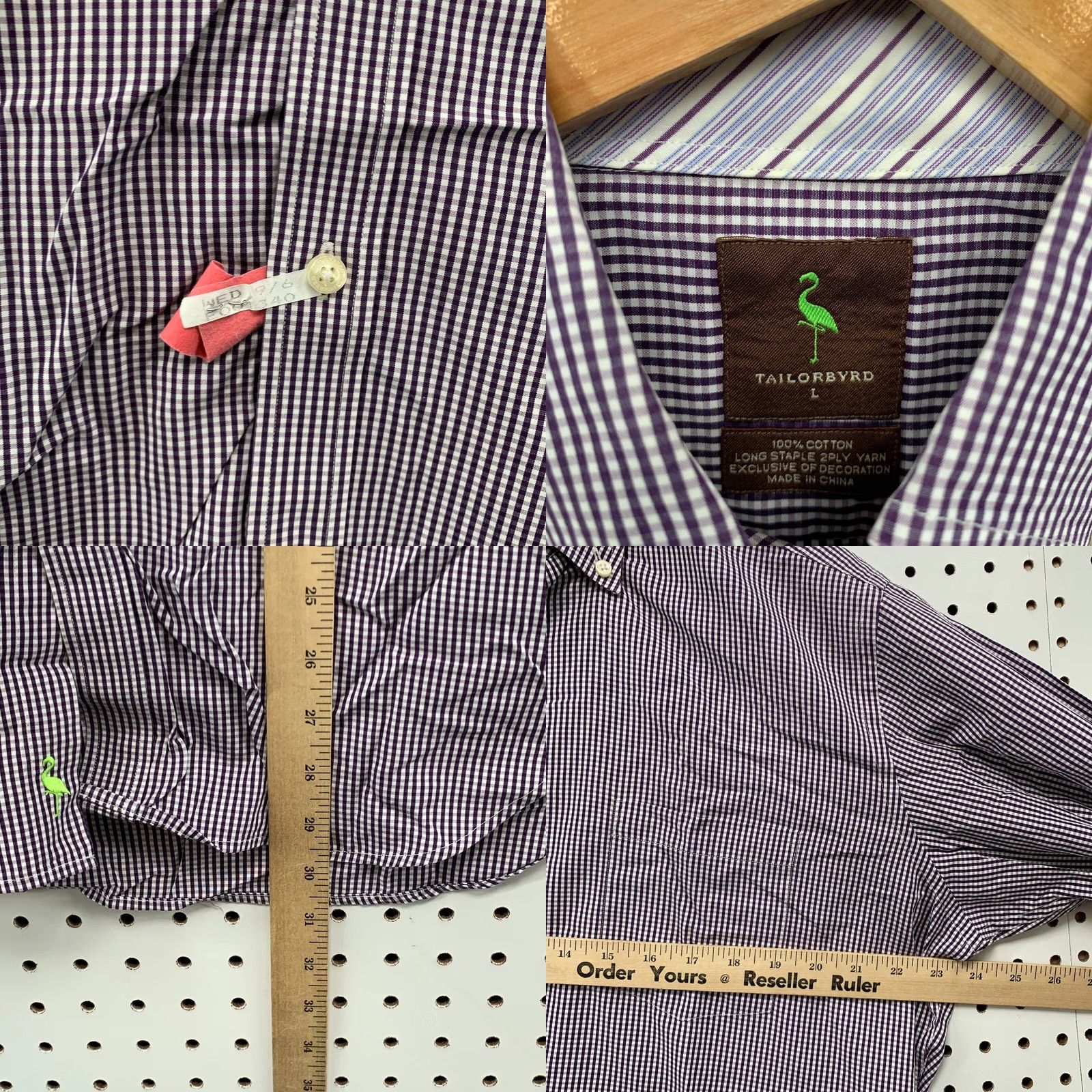 Tailorbyrd TailorByrd Button Down Shirt Purple White Check Long Sleeve Mens Large Size US L / EU 52-54 / 3 - 9 Thumbnail