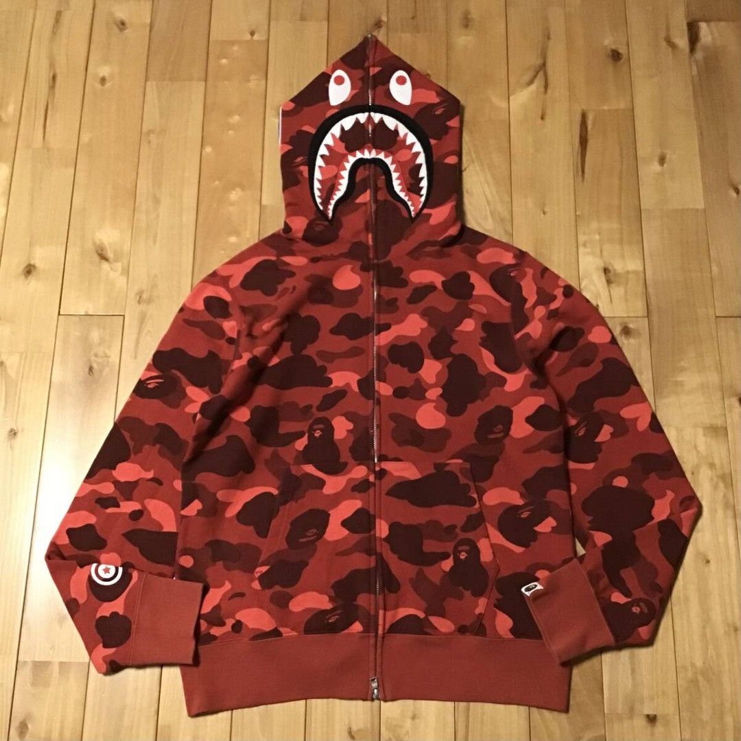 Bape BAPE WGM Shark Full Zip Hoodie Red Camo a bathing ape Size US M / EU 48-50 / 2 - 2 Thumbnail