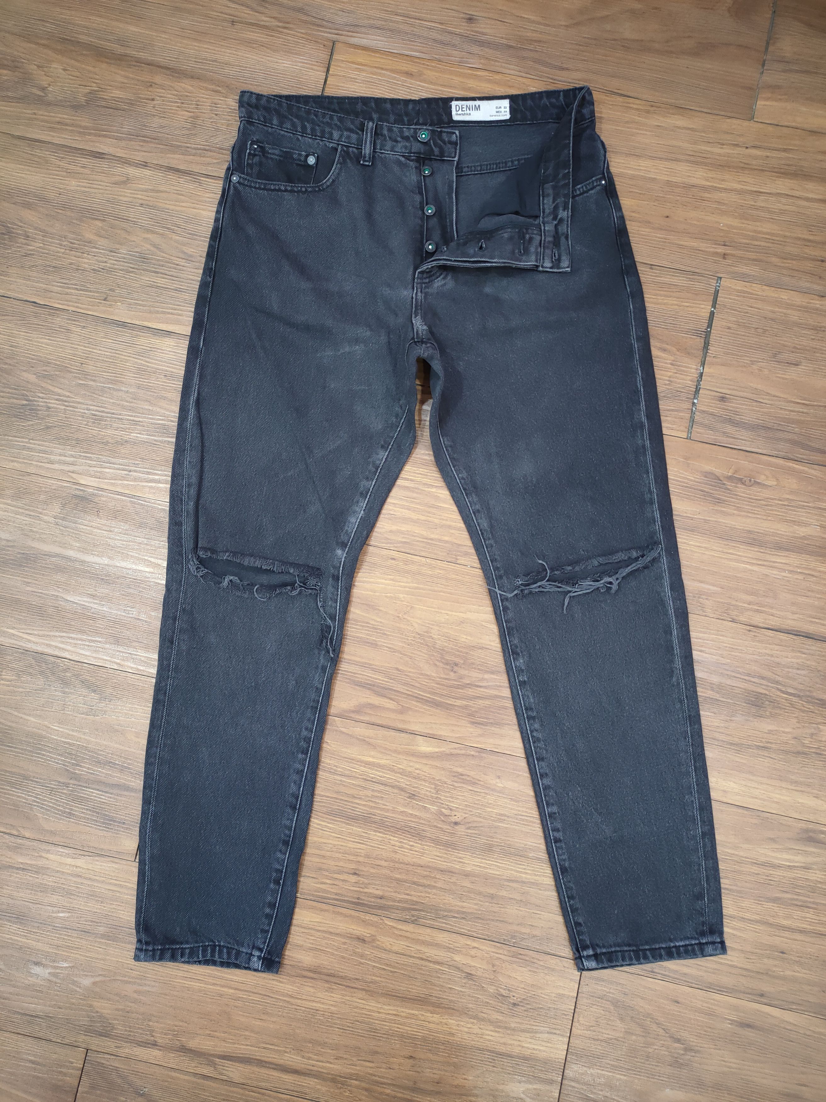 Bershka VINTAGE BERSHKA FADED BLACK RIPPED DENIM JEANS PANTS Size US 34 / EU 50 - 1 Thumbnail