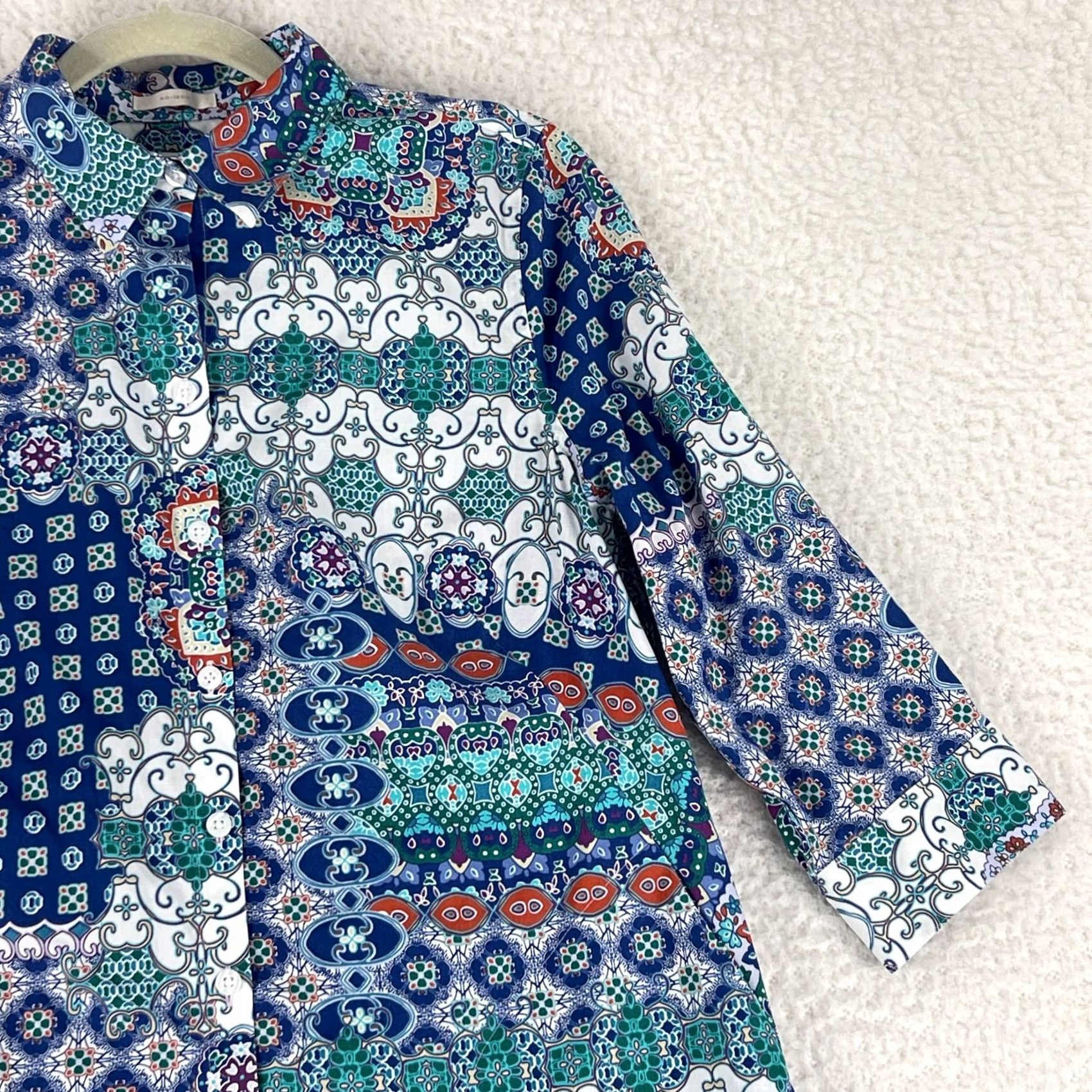 Vintage Chico's Button-Up Shirt Womens Small Blue Mixed Media 3/4 Sleeve Casual Size S / US 4 / IT 40 - 4 Thumbnail