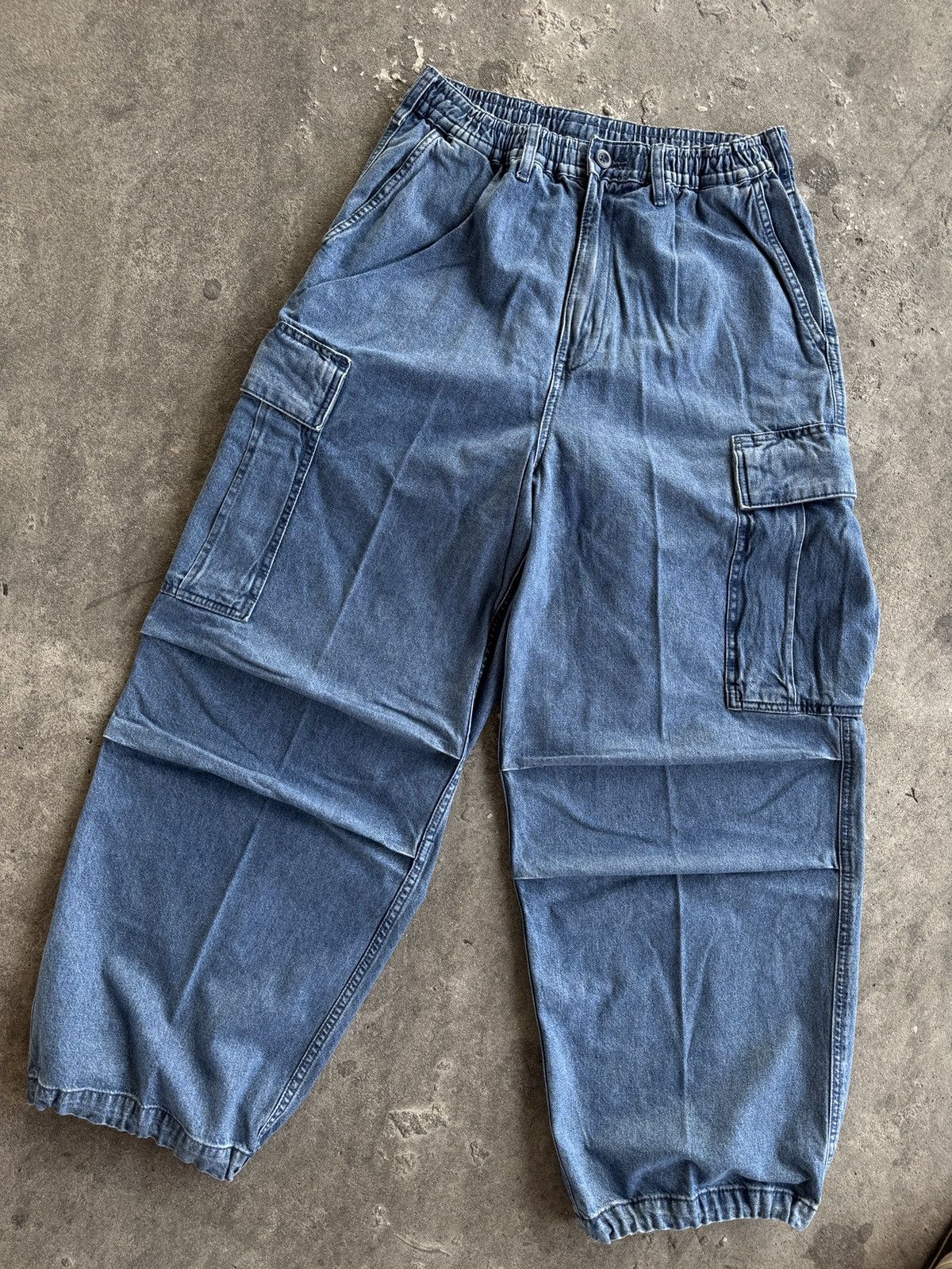 GU GU Super Wide Cargo Ballon Denim Pants Size US 30 / EU 46 - 4 Thumbnail