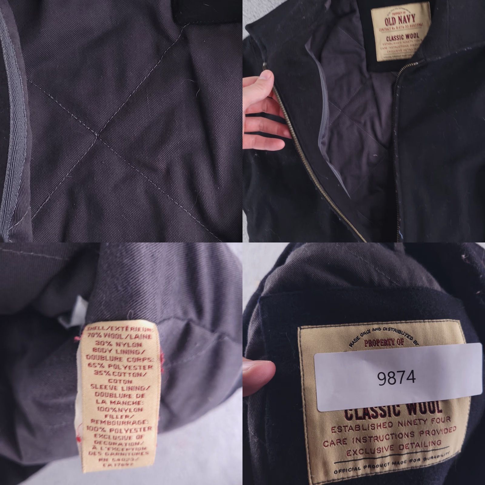 Gap Old Navy Coat Mens Medium Black Wool Zip Quilted Size US M / EU 48-50 / 2 - 9 Thumbnail
