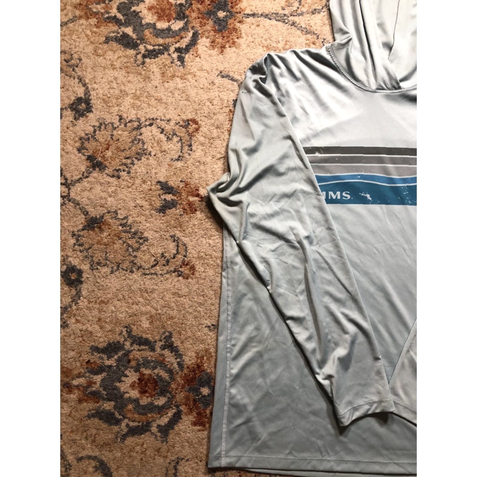 Vintage Simms Shirt Mens M Light Gray Hooded Long Sleeve Fishing Performance Pullover Graphic Print Crew Neck Size US M / EU 48-50 / 2 - 3 Thumbnail