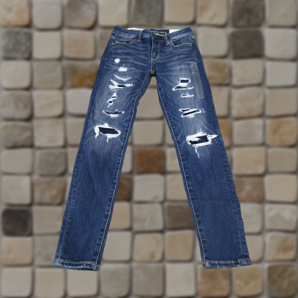 American Eagle Outfitters VINTAGE American Eagle Jeggings Womens 0 Petite Dark Wash Denim Distressed Low Rise NEW Size 25" / US 0 / IT 36 - 1 Thumbnail