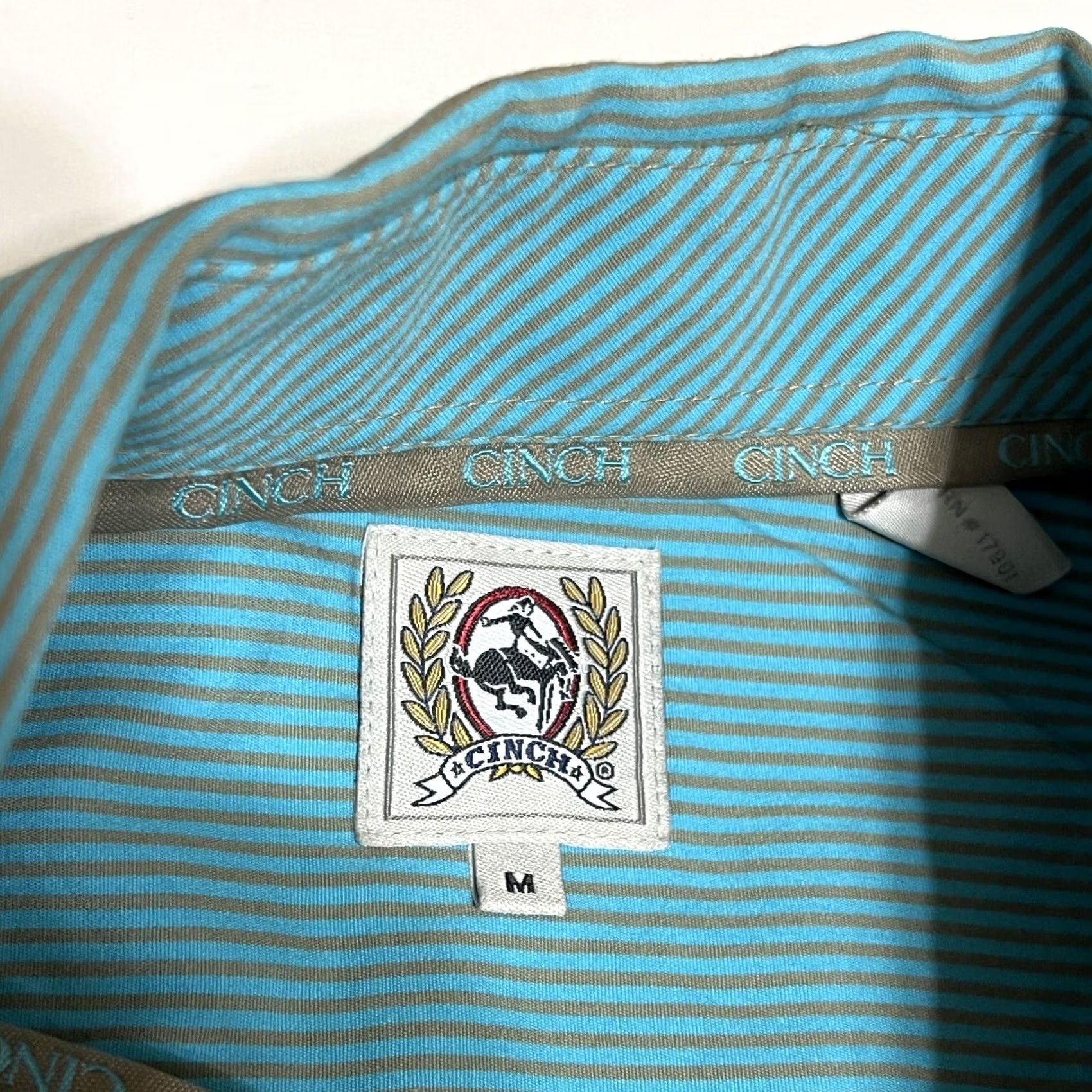 Vintage Cinch Shirt Men's M Button-Down Long Sleeve Turquoise Striped Western Cowboy Size US M / EU 48-50 / 2 - 7 Thumbnail