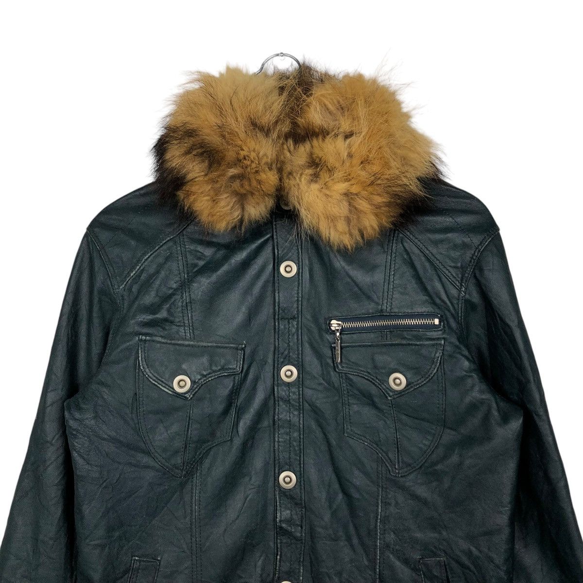 🔥VINTAGE BIKER LEATHER JACKET ASM ARCHIVE MINK FUR COLLAR