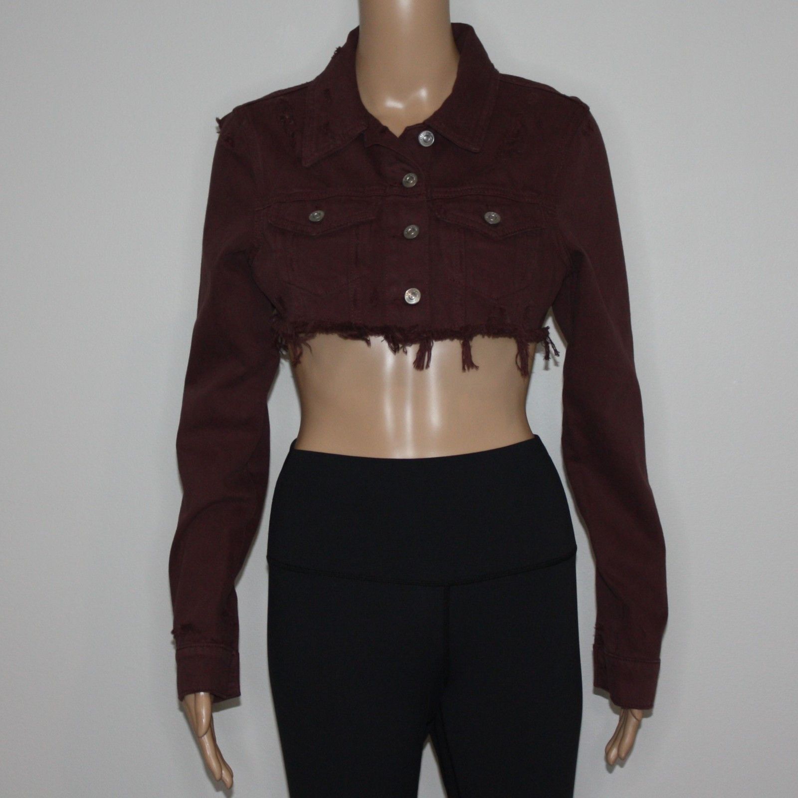 H&M Distressed Cropped Denim Jacket in Brown Color size XS NWT Size XS / US 0-2 / IT 36-38 - 7 Thumbnail