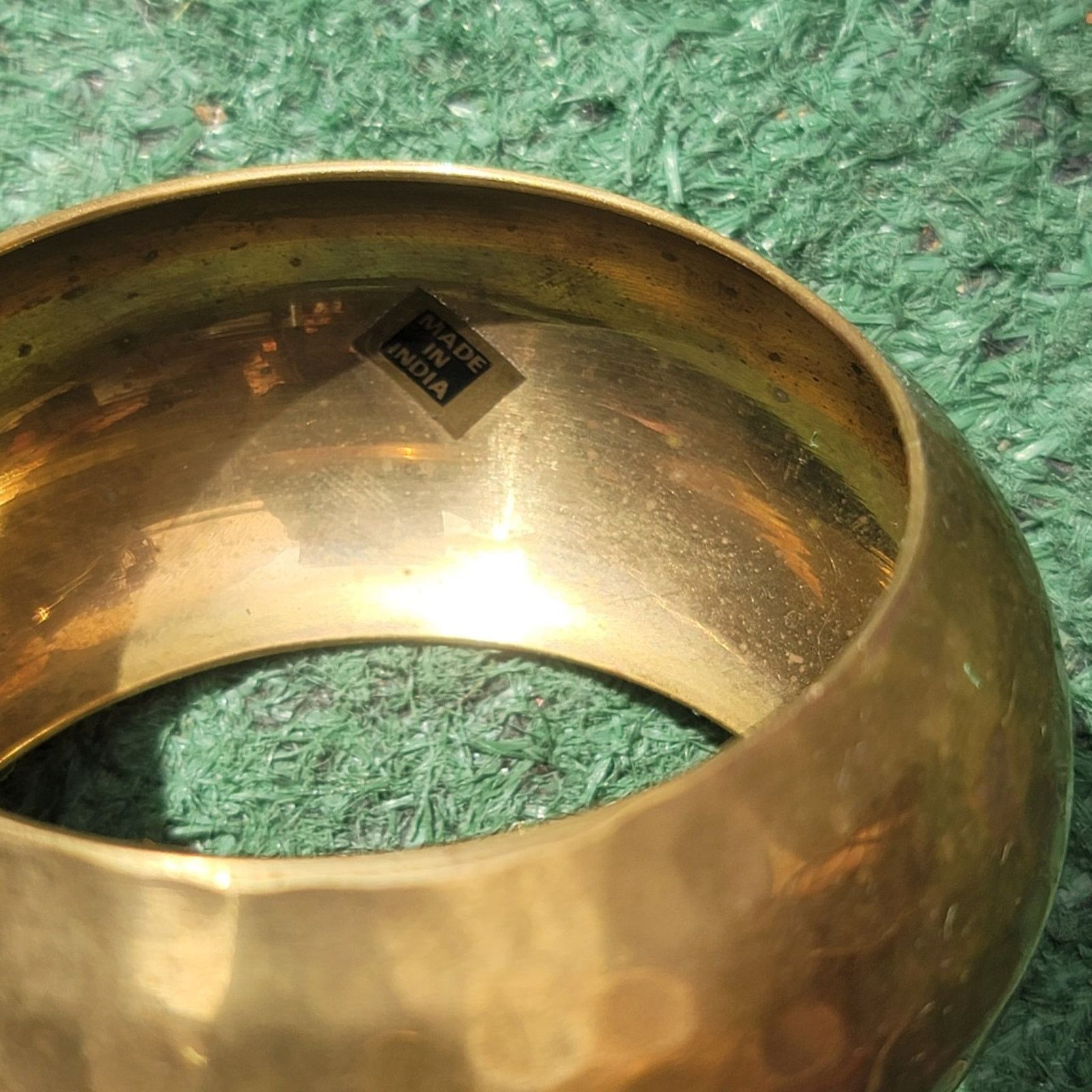 Handmade Vtg Hammered Brass Large Bangle Bracelet Size ONE SIZE - 4 Thumbnail