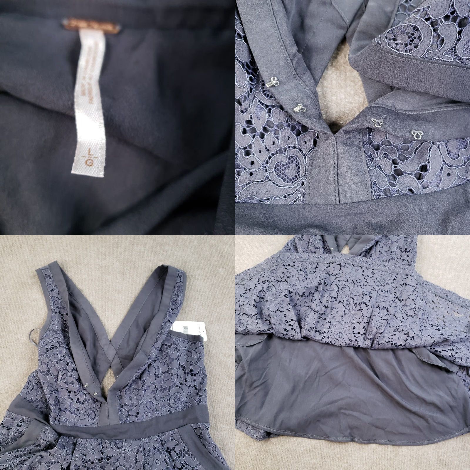Free People Free People Dress Womens L Short Gray Lace Skater A-Line Fit & Flare Sleeveless V-Neck Lined Size L / US 10 / IT 46 - 8 Thumbnail