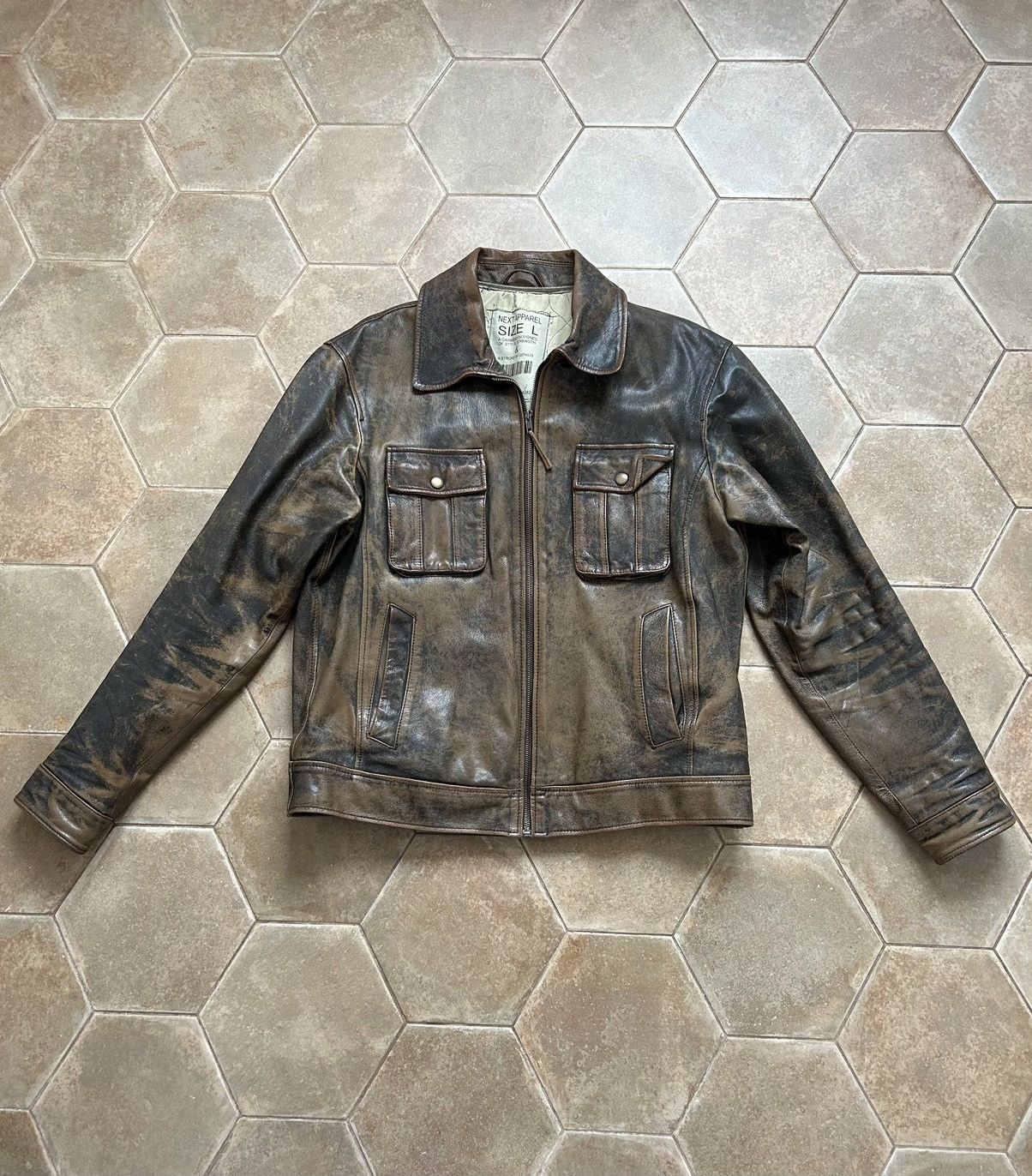 image of Archival Clothing x Avant Garde Vintage Leather Bomber Jacket in Brown, Men's (Size Large)