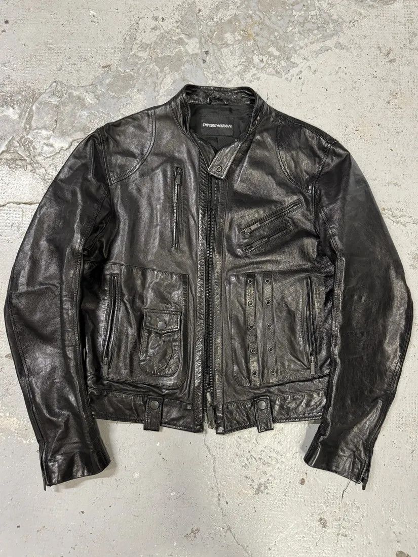 SS2007 Emporio Armani Black Utility Multi Zips Leather Jacket