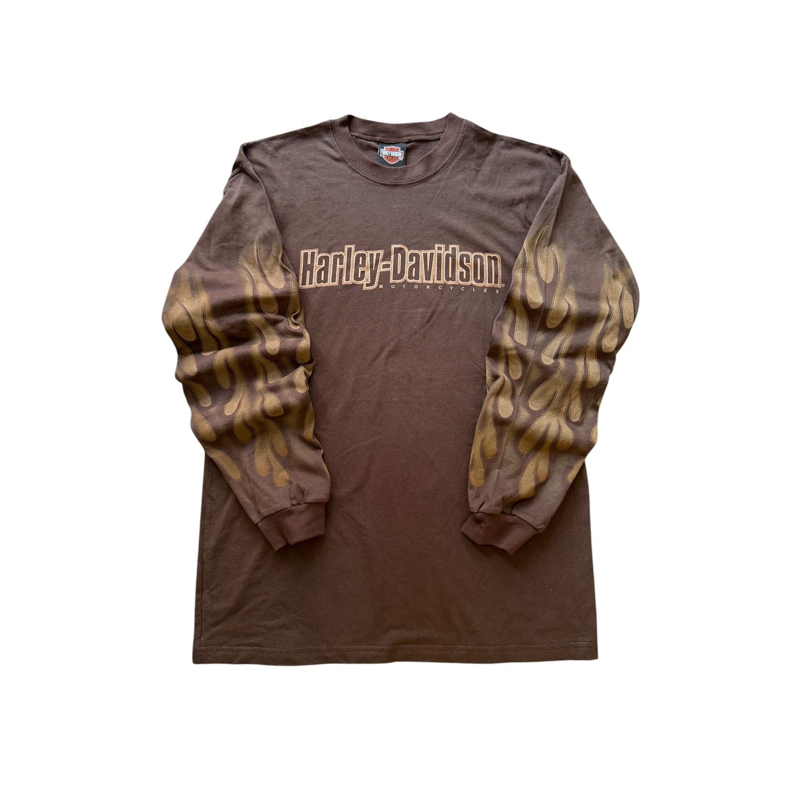 Harley Davidson Vintage Harley Davidson Brown All-Over Flame Long Sleeve Size US XL / EU 56 / 4 - 1 Thumbnail