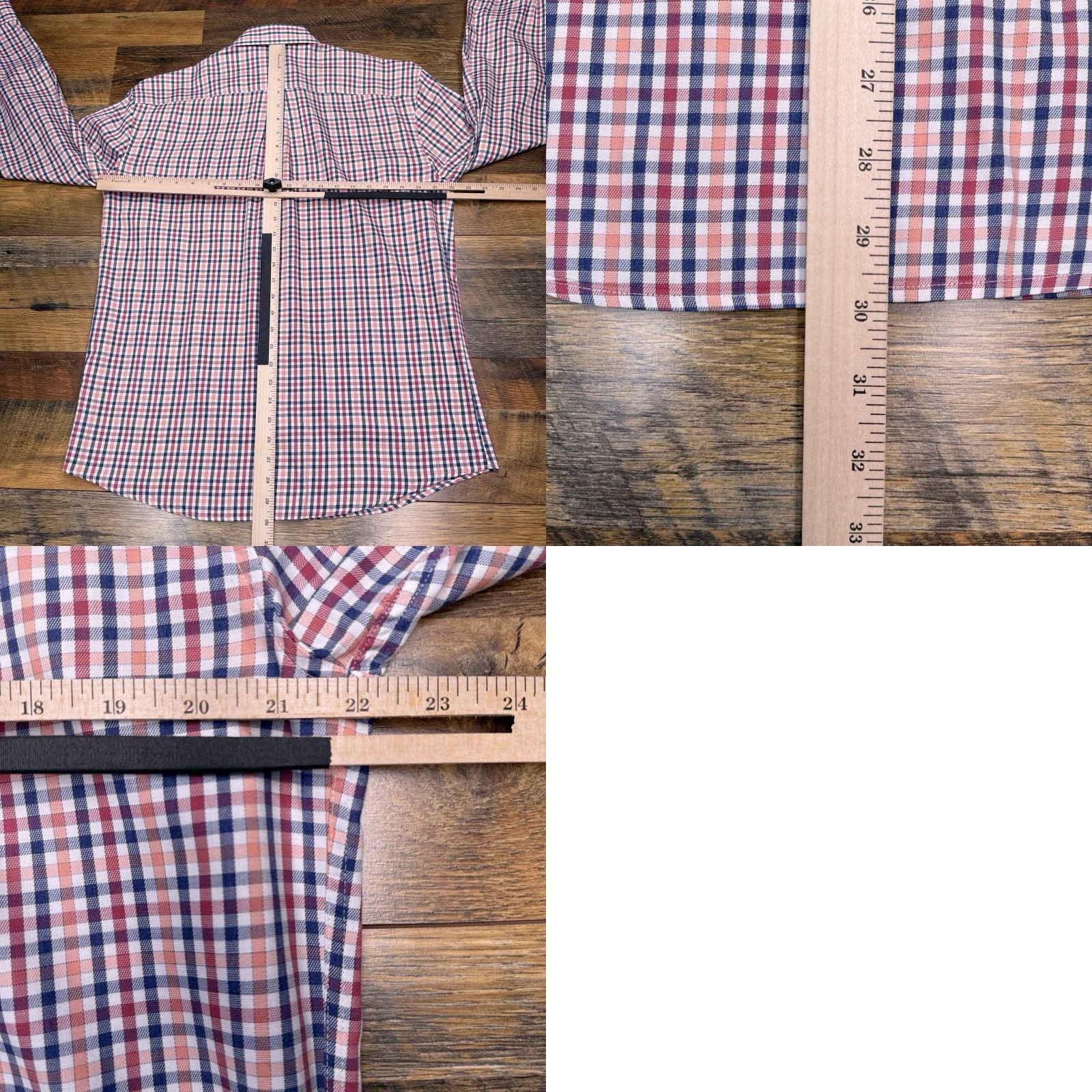 johnnie-O johnnie-O Shirt Mens M Cranberry Blue Orange White Check Button-Up Pocket Stretch Size US M / EU 48-50 / 2 - 9 Thumbnail
