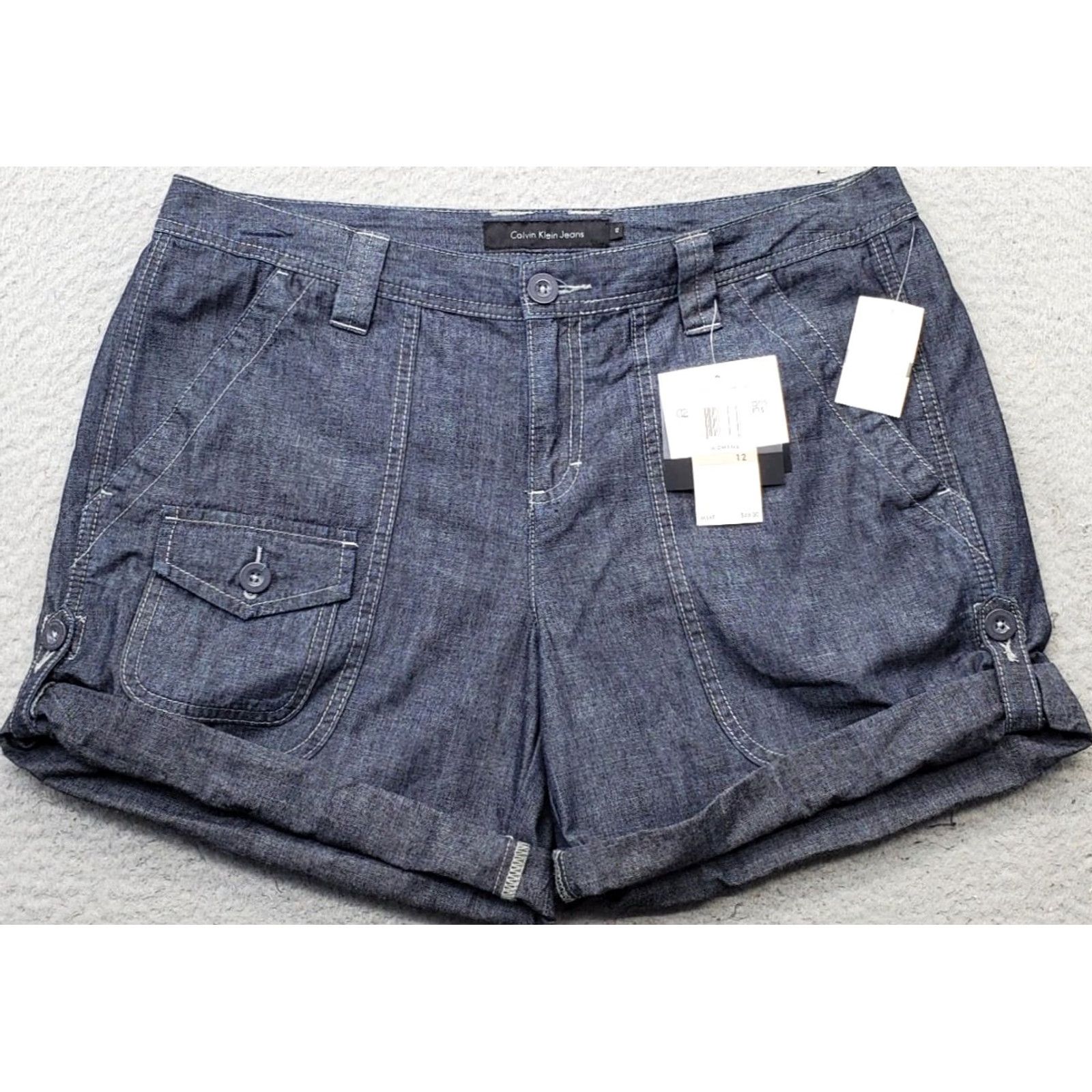 Calvin Klein Calvin Klein Shorts Womens 12 Denim Stretch Flat Front Cuffed 5-Pocket Blue Size 12 CK Womens Casual Summer Vintage: No Size 34" / US 12 / IT 48 - 2 Thumbnail