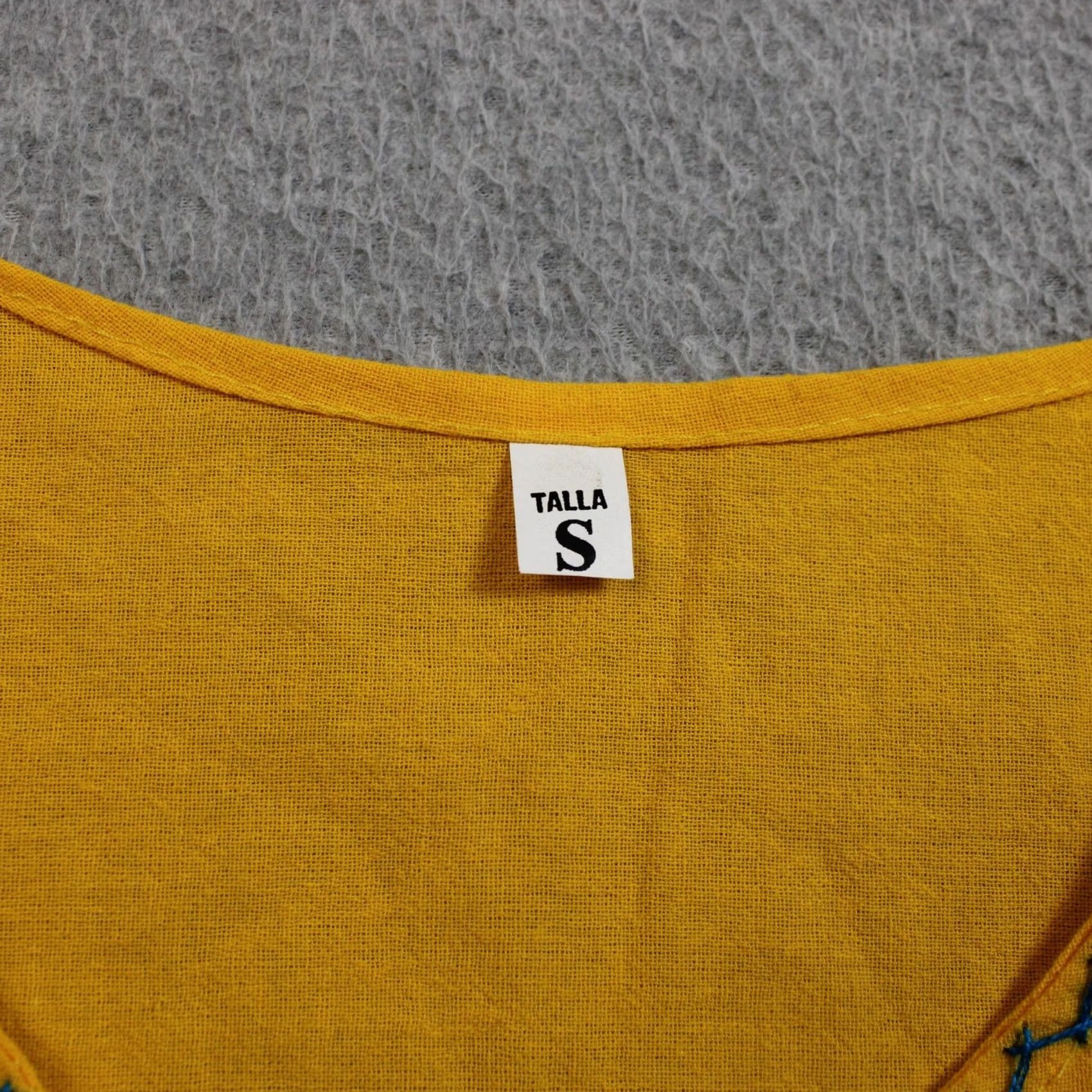 Vintage Mexican Embroidered Shirt Women S Yellow Floral Boho Cotton Festival Artsy Tunic V-neck Short Sleeve Womens Mens Size S / US 4 / IT 40 - 3 Thumbnail