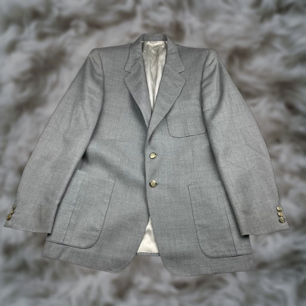 Vintage VTG Irving Berlin Men’s Blazer 38R Wool 2-Button Gray Gold Buttons Jacket Coat Single-Breasted Notch Mens Size 38R - 1 Thumbnail