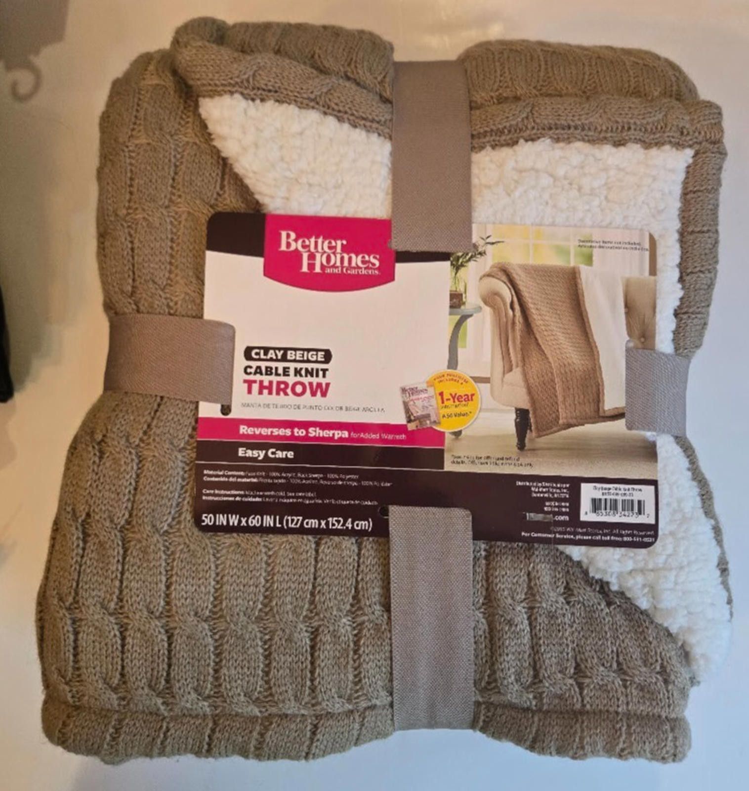 Other Better Homes & Garden Blanket Cable Knit Throw Soft Sherpa Size ONE SIZE - 1 Thumbnail