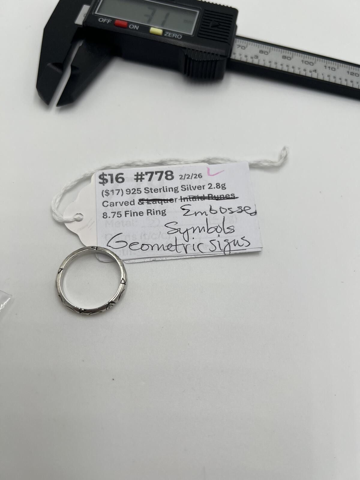 Other Engraved Southwestern Sterling Silver Laquer Embossed Ring Size ONE SIZE - 9 Thumbnail
