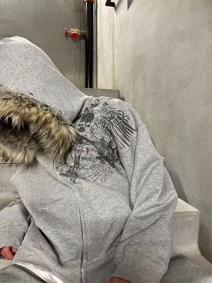 Japanese Brand Zip-Up Hoodie with Faux Fur Hood Size US M / EU 48-50 / 2 - 2 Thumbnail
