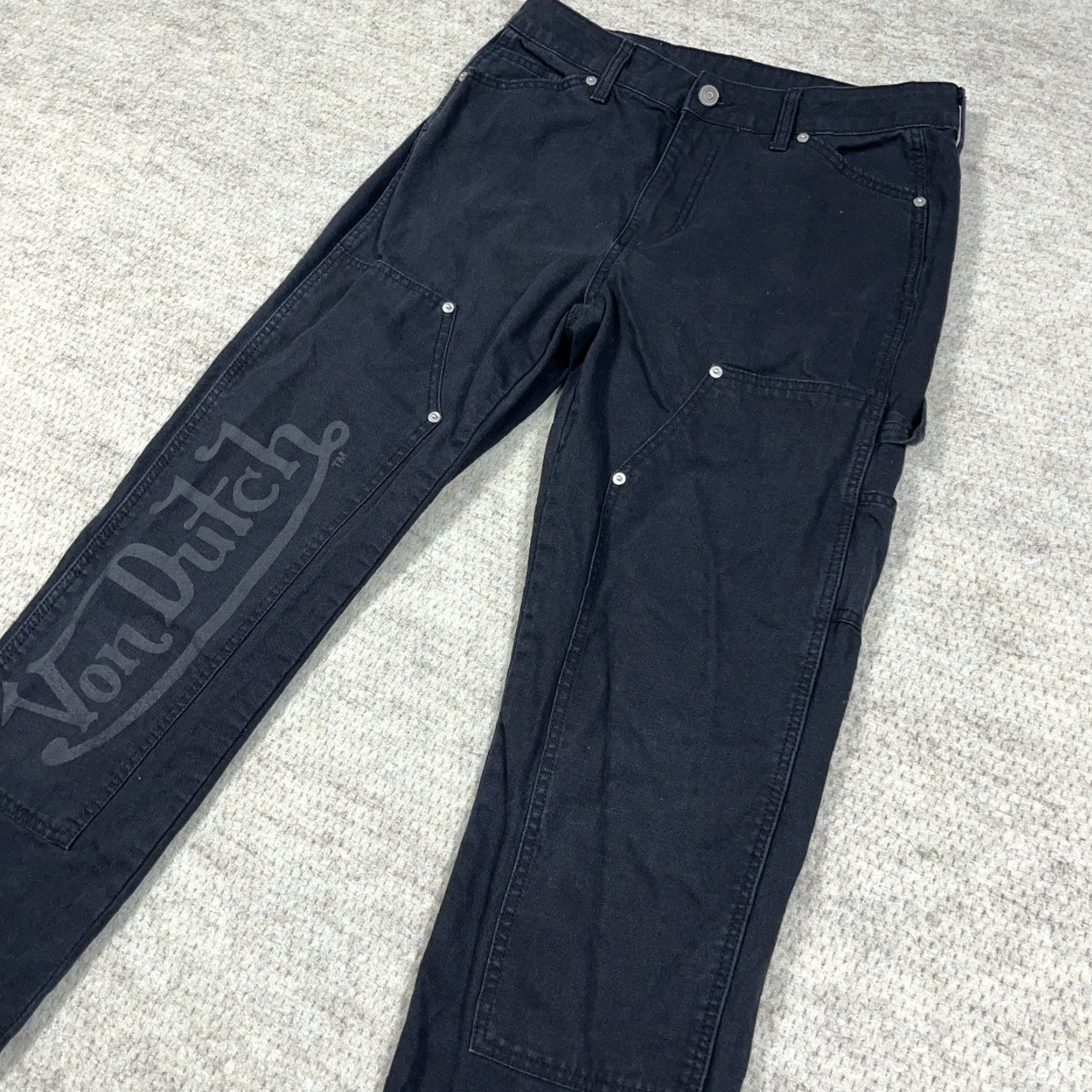 Von Dutch VON DUTCH Carpenter Pants Men 30x30 Black Double Knee Patch Spellout Duck Canvas Pants Size US 30 / EU 46 - 6 Thumbnail