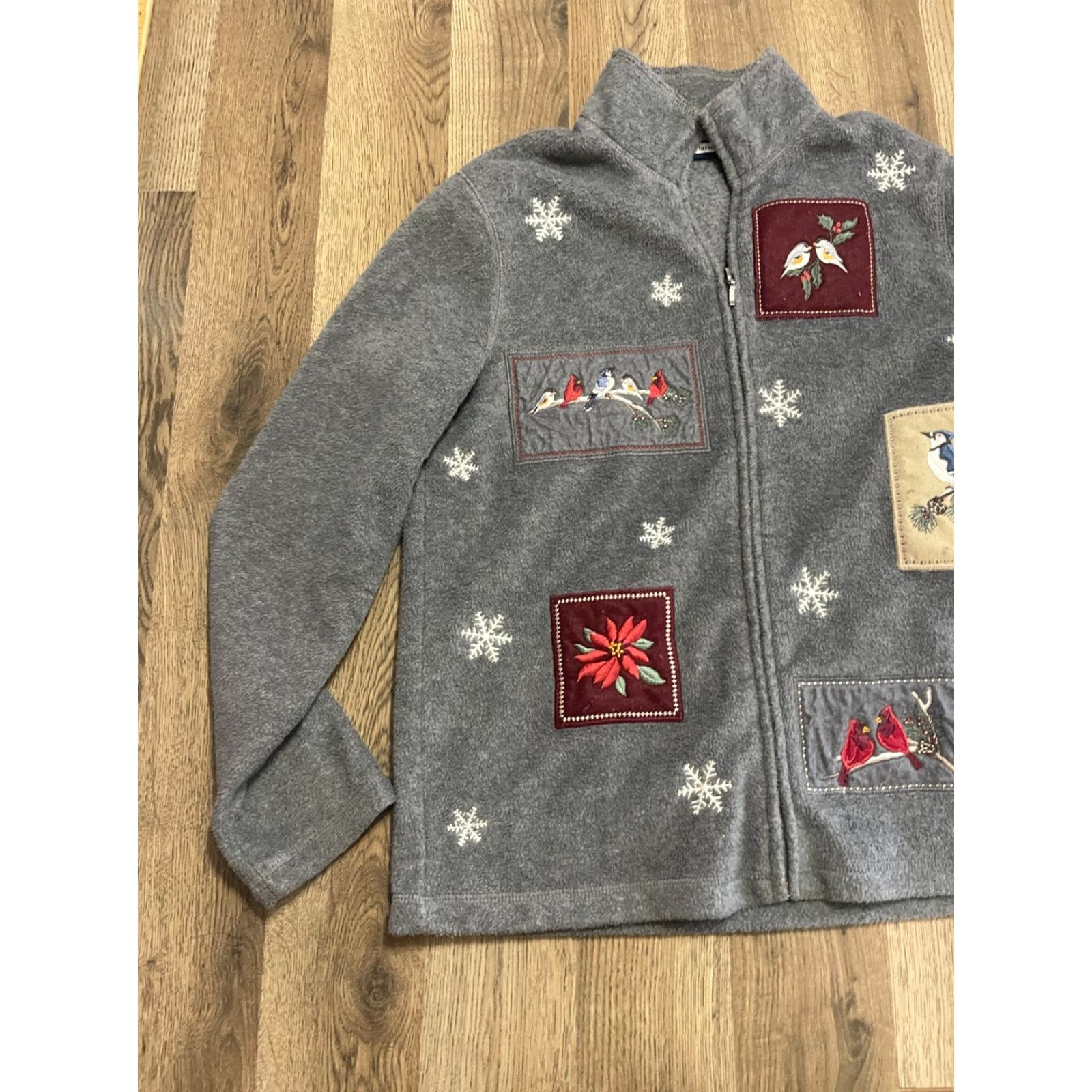 Croft & Barrow VINTAGE CROFT&BARROW Sweater (Womens) Gray Full Zip Winter Fleece Patches Size S - Casual, Regular Fit, Ladies Size S / US 4 / IT 40 - 3 Thumbnail