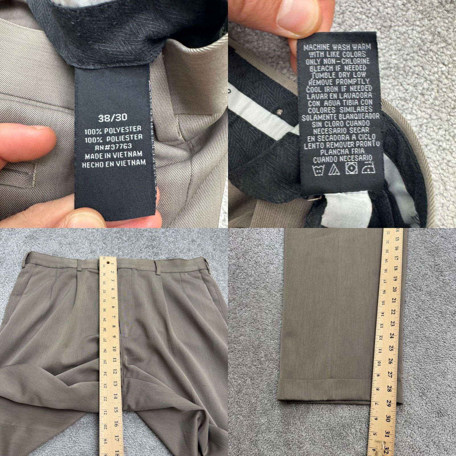 Brooks Brothers Perry Ellis Portfolio Pants Mens 38x30 Taupe Brown Straight Pleated Front Dress Pants Mens Regular Brown 38 in Polyester Rayon Brand Brooks Brothers Size US 38 / EU 54 - 8 Thumbnail