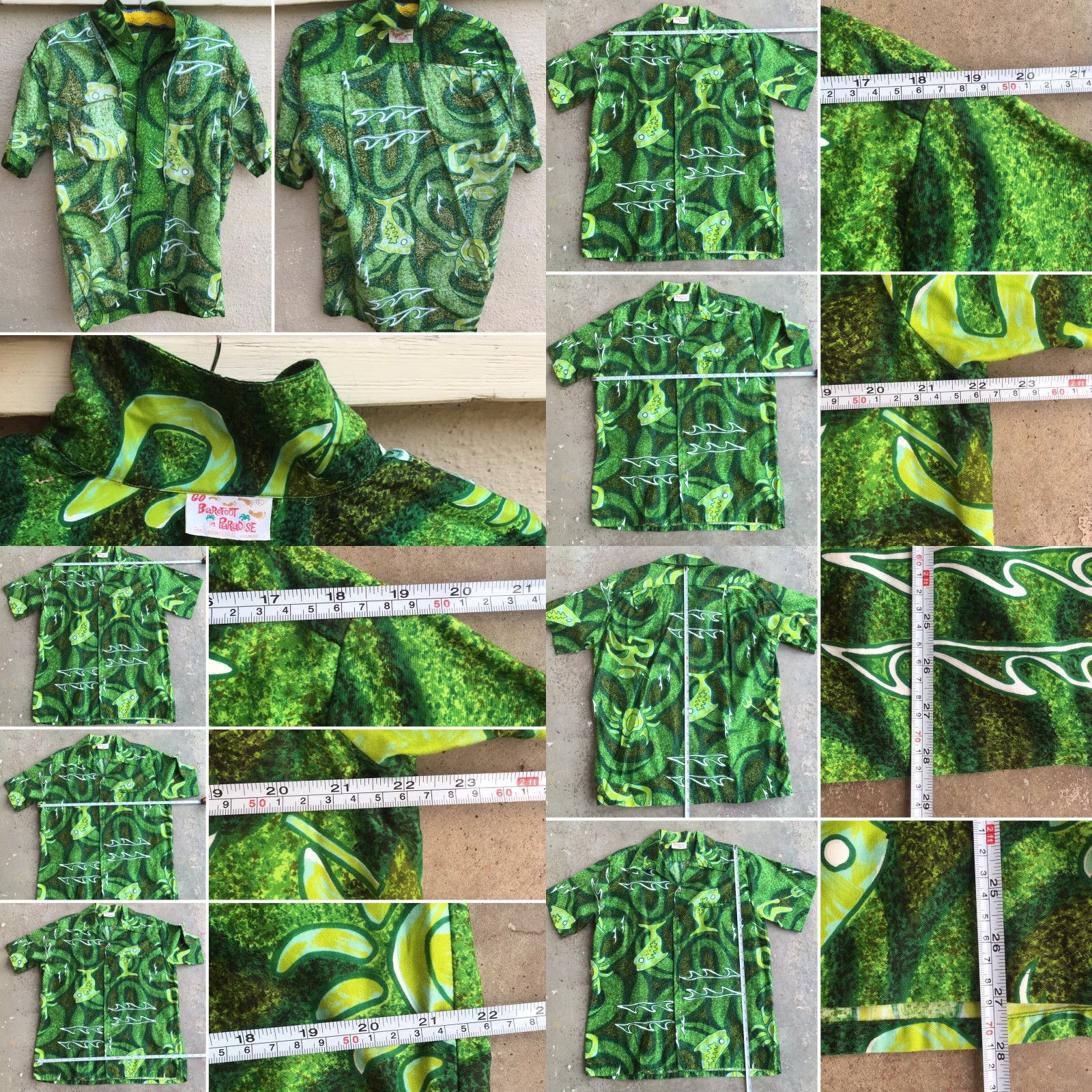 Vivobarefoot Vintage Go Barefoot Honolulu Hawaiian Shirt Hawaii Tiki Aloha Fish L Green Short Sleeve Casual Sportswear/Beach Mens L Size US L / EU 52-54 / 3 - 8 Thumbnail