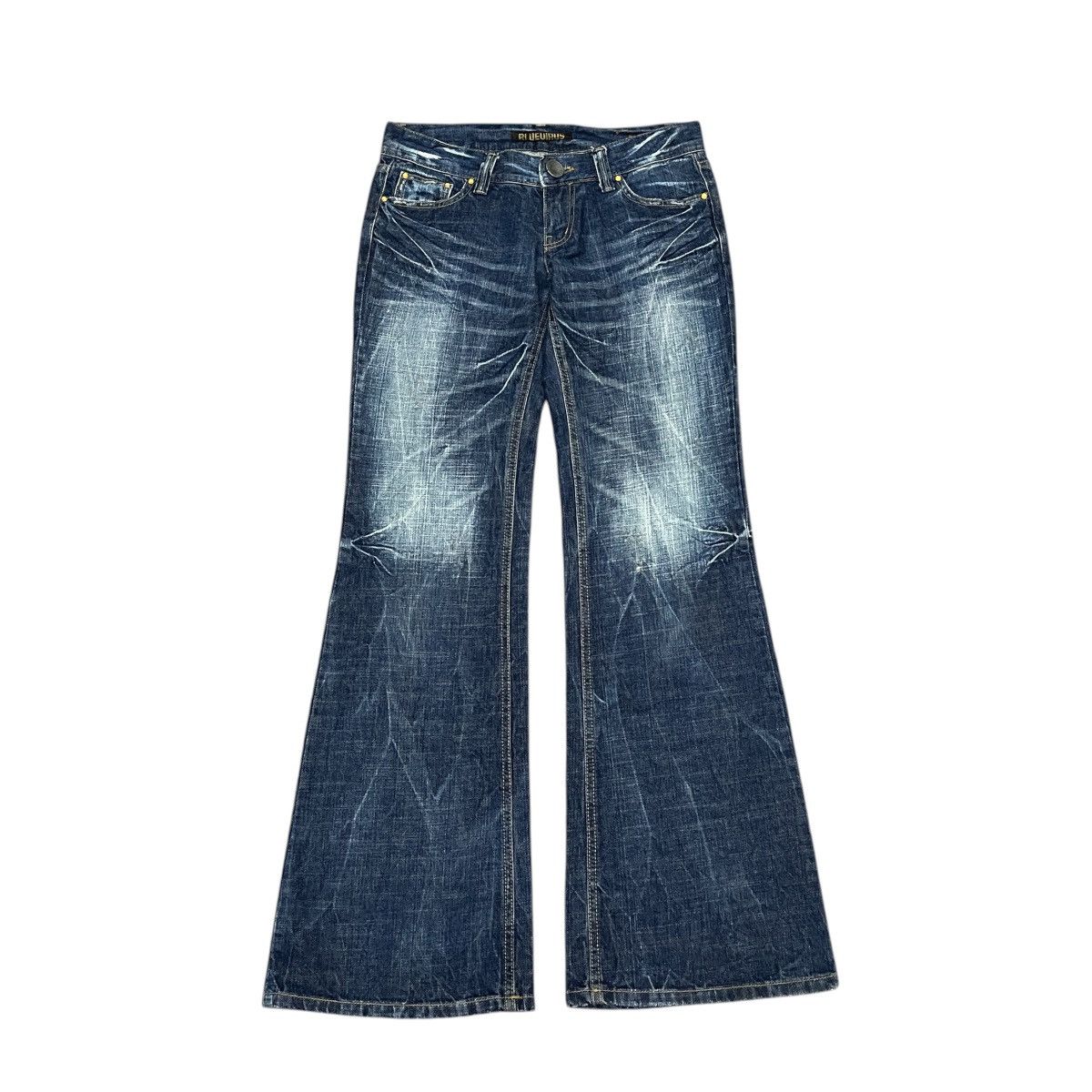 Japanese Brand Flared Pant Bluevirus Flower Embroidery Ifsix Lgb Style Size US 31 - 2 Thumbnail