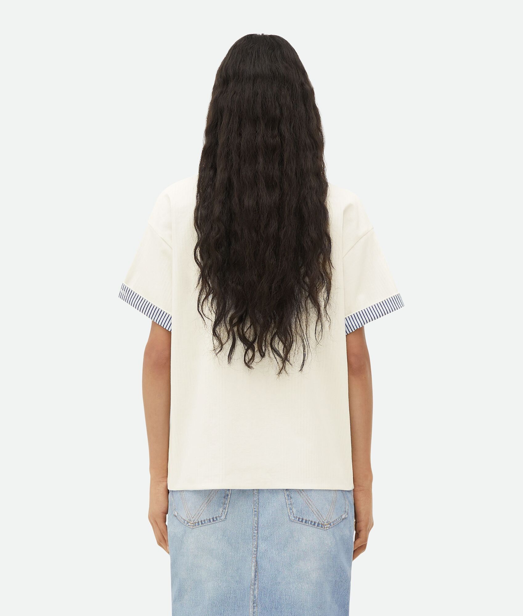 Bottega Veneta o1n1vont0325 Double Layer Striped Cotton T-Shirt in Chalk Size XS / US 0-2 / IT 36-38 - 3 Thumbnail