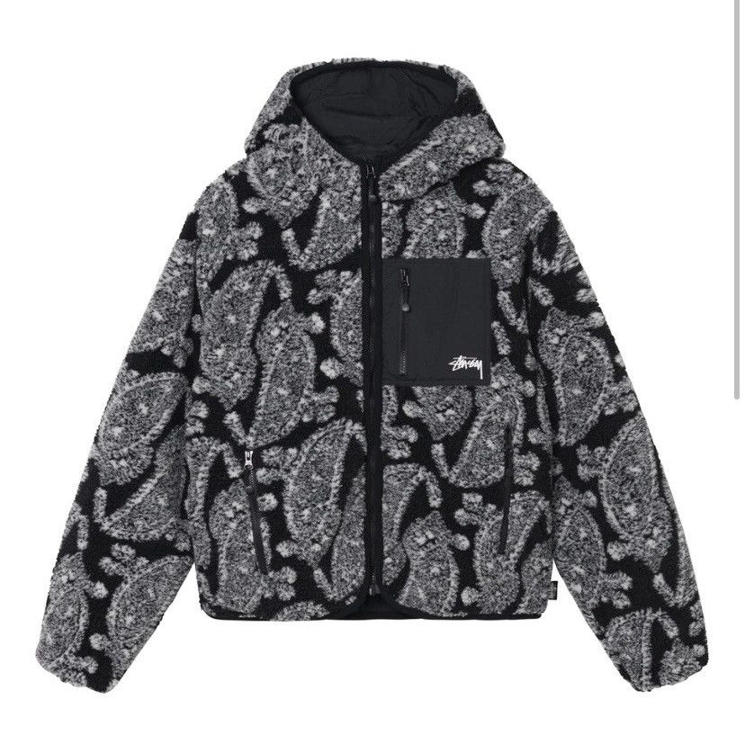 image of Stussy Paisley Hooded Sherpa Jacket , Men's (Size 2XL)