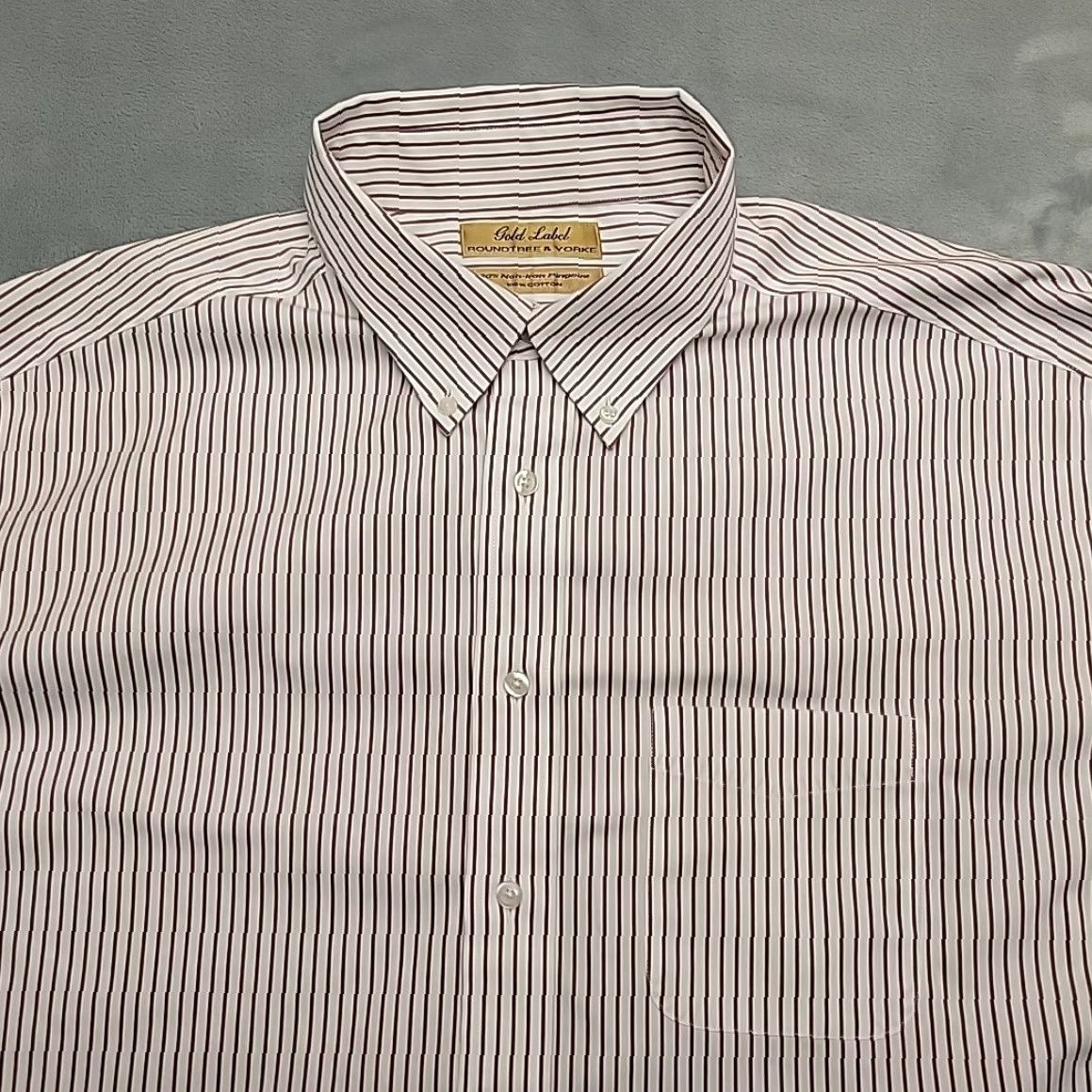 Roundtree & Yorke Gold Label Shirt Mens 17.5 33 Maroon Striped 100% Cotton Pinpoint Non-Iron Button-Down Collar Long Sleeve Tailored Mens Red Pattern Shirt Size US XXL / EU 58 / 5 - 3 Thumbnail