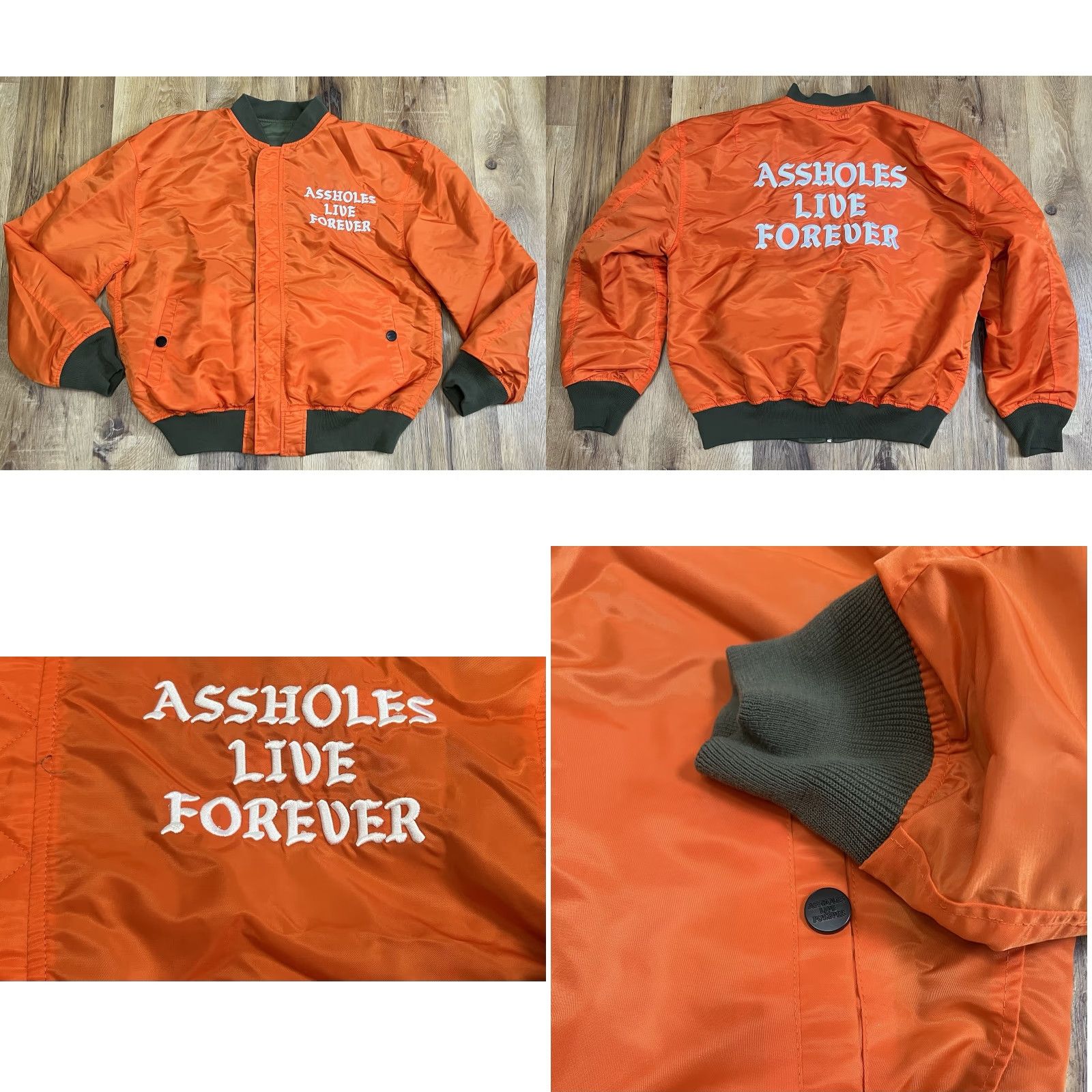 Olive EUC A**holes Live Forever Reversible Bomber Jacket Green/Orange Size M Size US M / EU 48-50 / 2 - 8 Thumbnail