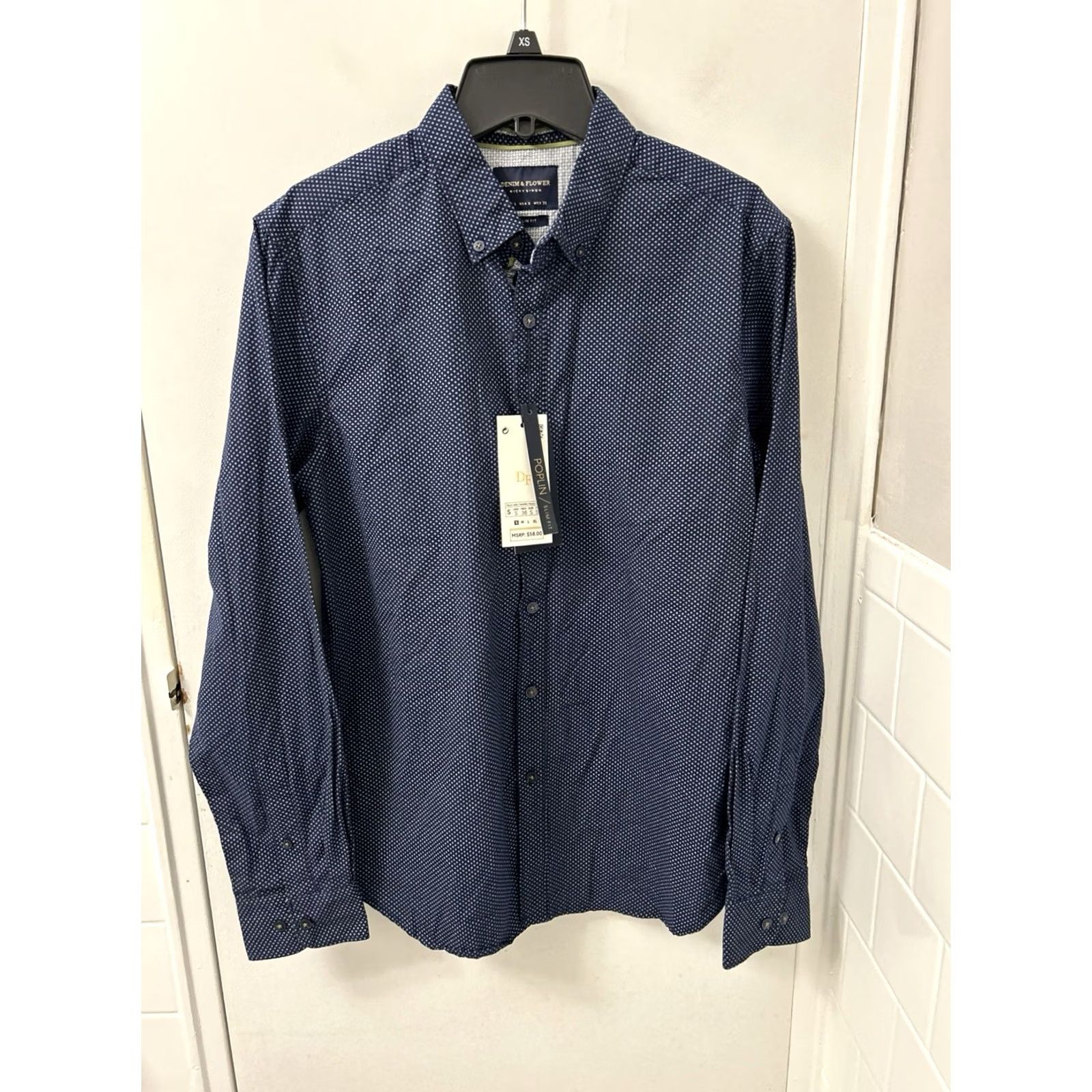 Denime DENIM & FLOWER Shirt Mens Small Blue Geometric Slim Button Down L/S Size US S / EU 44-46 / 1 - 2 Thumbnail
