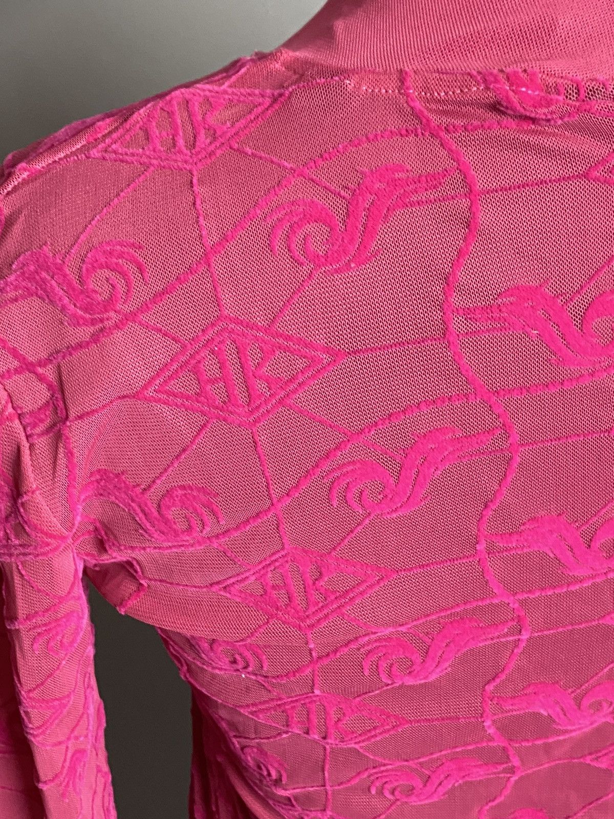 Han Kjobenhavn Han Kjobenhavn Pink Sheer Mesh Monogram Long Sleeve Top 36 Size XS / US 0-2 / IT 36-38 - 15 Thumbnail