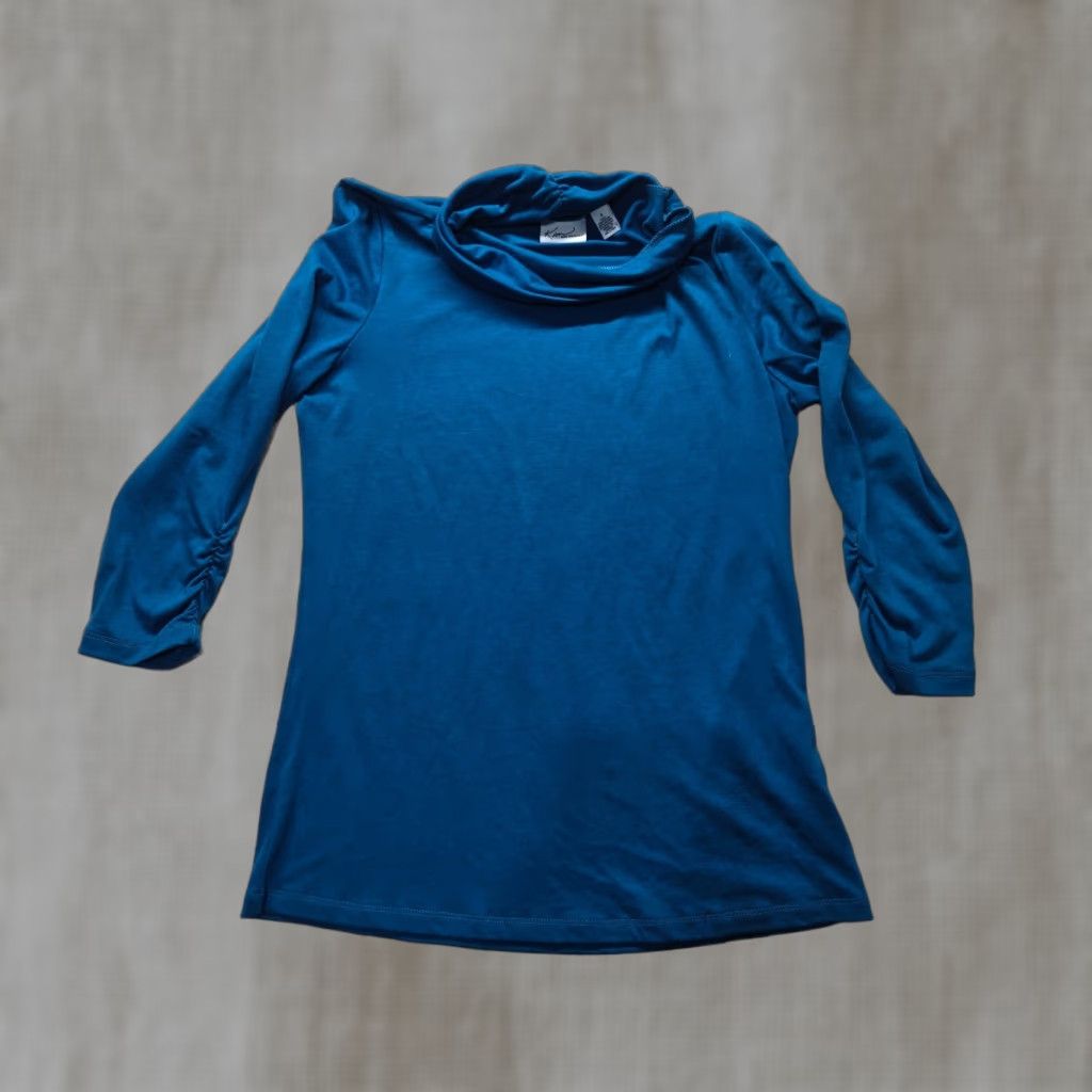 Vintage Kim Rogers Shirt Solid Blue Turtleneck Long Sleeve Rayon Stretch Women's S Small Size S / US 4 / IT 40 - 1 Thumbnail