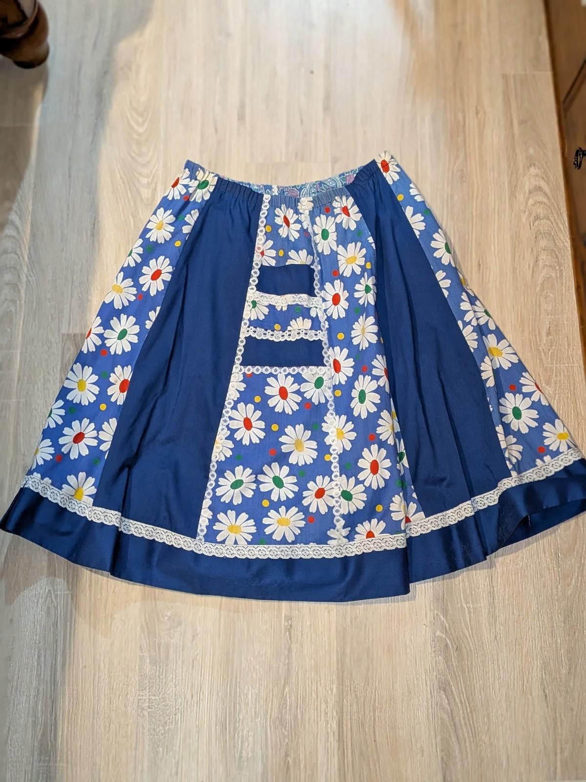 Handmade VTG 70s Handmade Reversible Peasant Cottage Prairie Skirt 18 Size 40" / US 18 - 6 Thumbnail