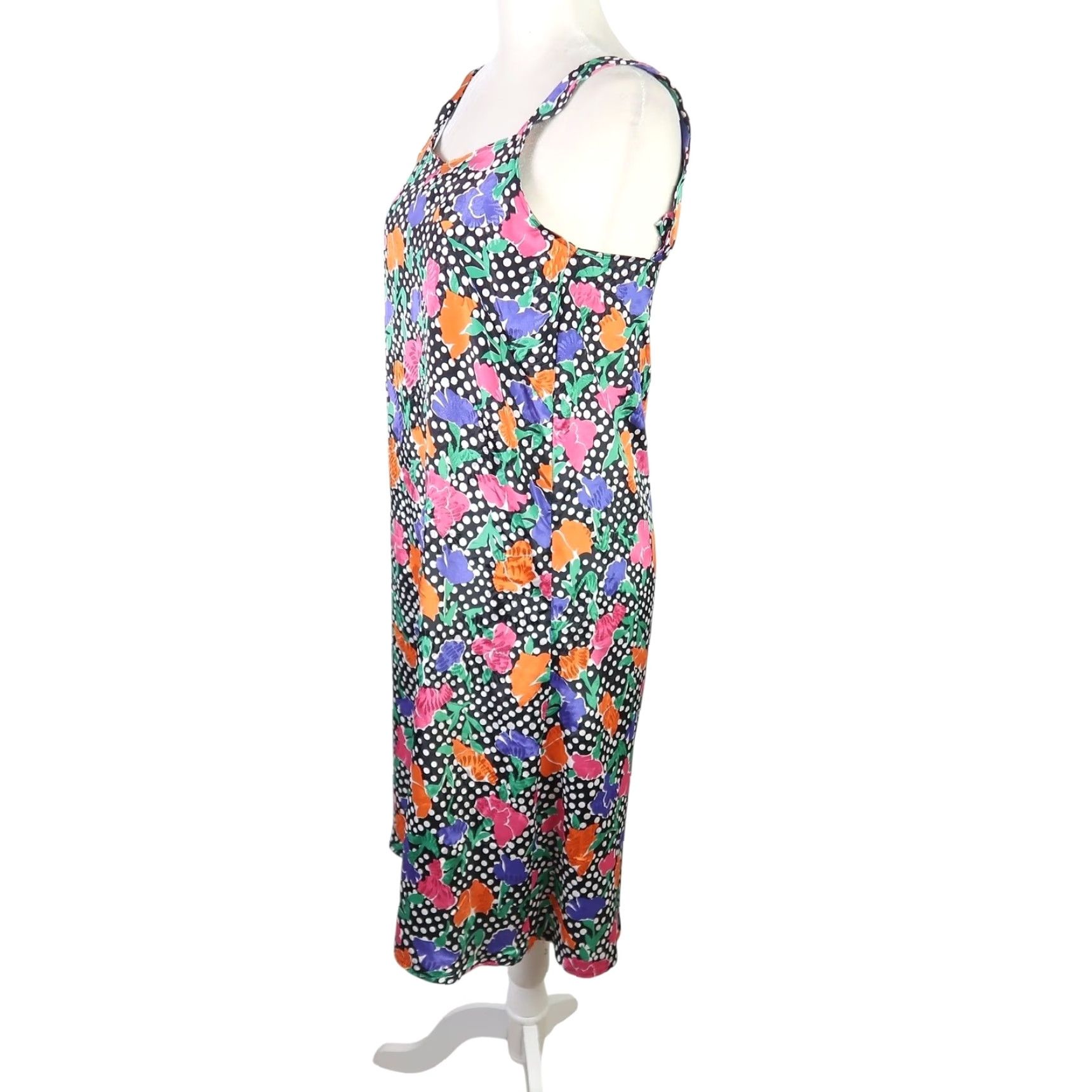 Vintage VINTAGE 80s Black White Polka Dot Floral Satin Slip Dress S Women Shirt? Size S / US 4 / IT 40 - 3 Thumbnail