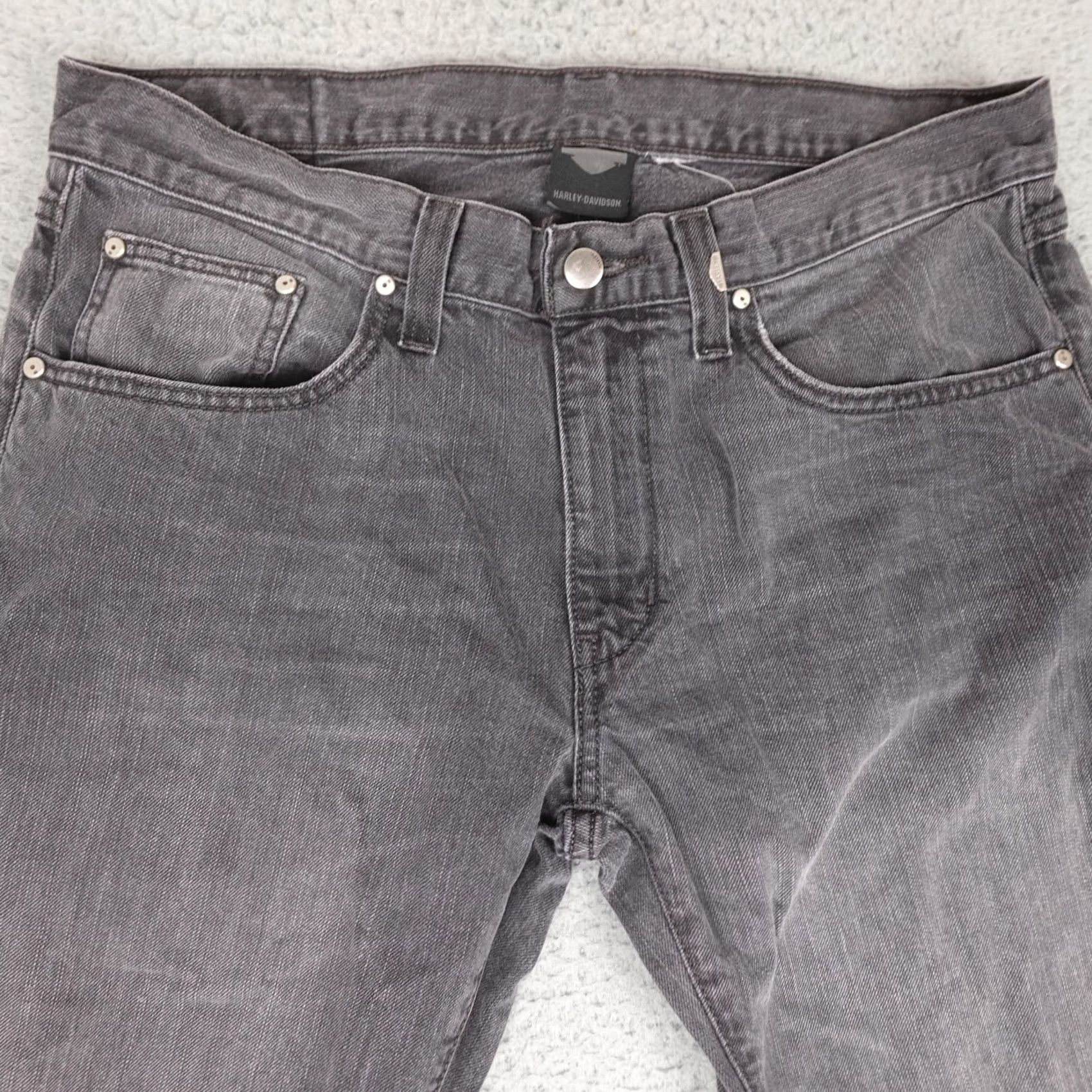 Harley Davidson Harley-Davidson Jeans Mens Black Denim Straight Leg Faded Distressed Pants 34x31 Logo Biker Motorcycle Size US 34 / EU 50 - 4 Thumbnail