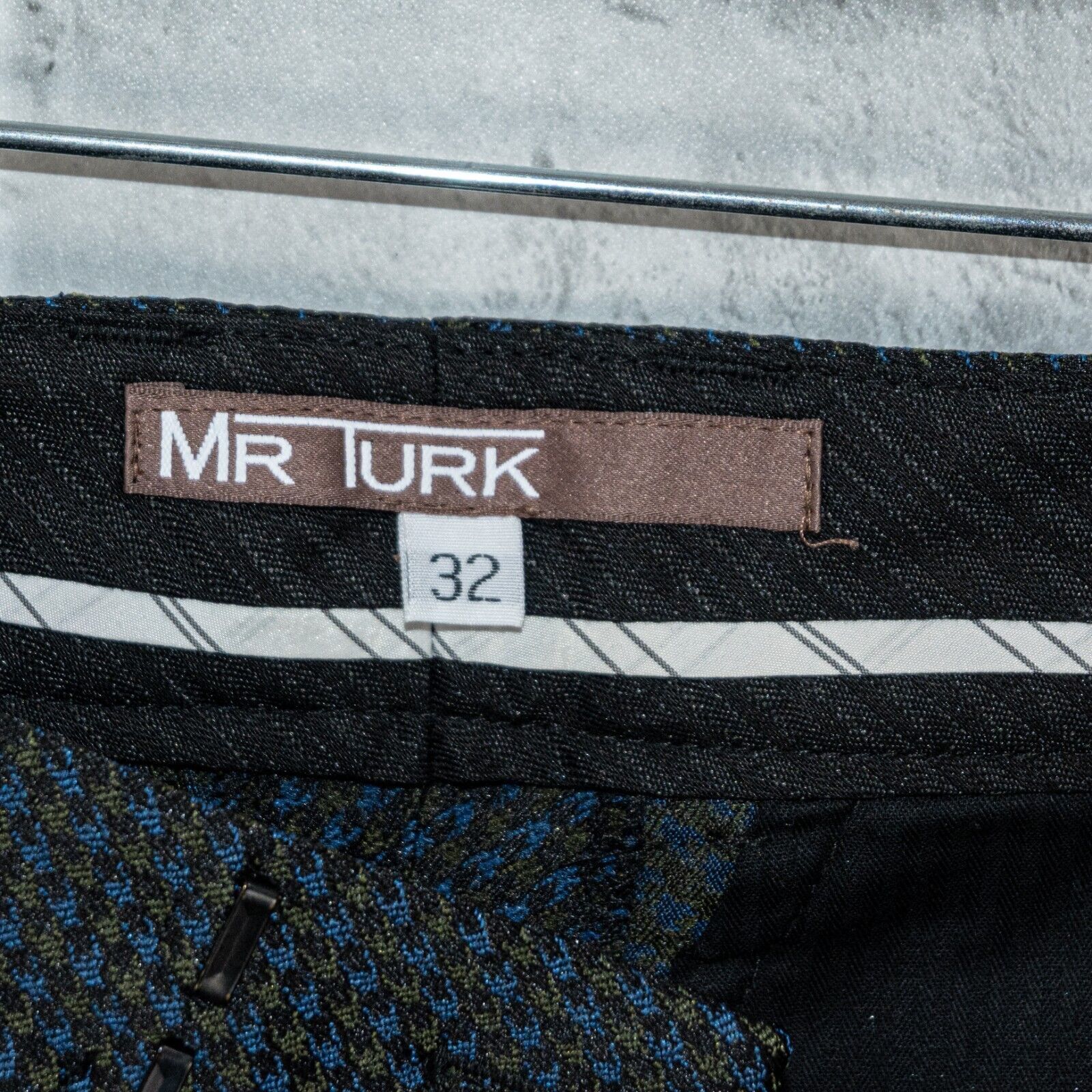 Mr Turk MR TURK Blue Houndstooth Trouser Dress Pants flat front Size US 32 / EU 48 - 4 Thumbnail
