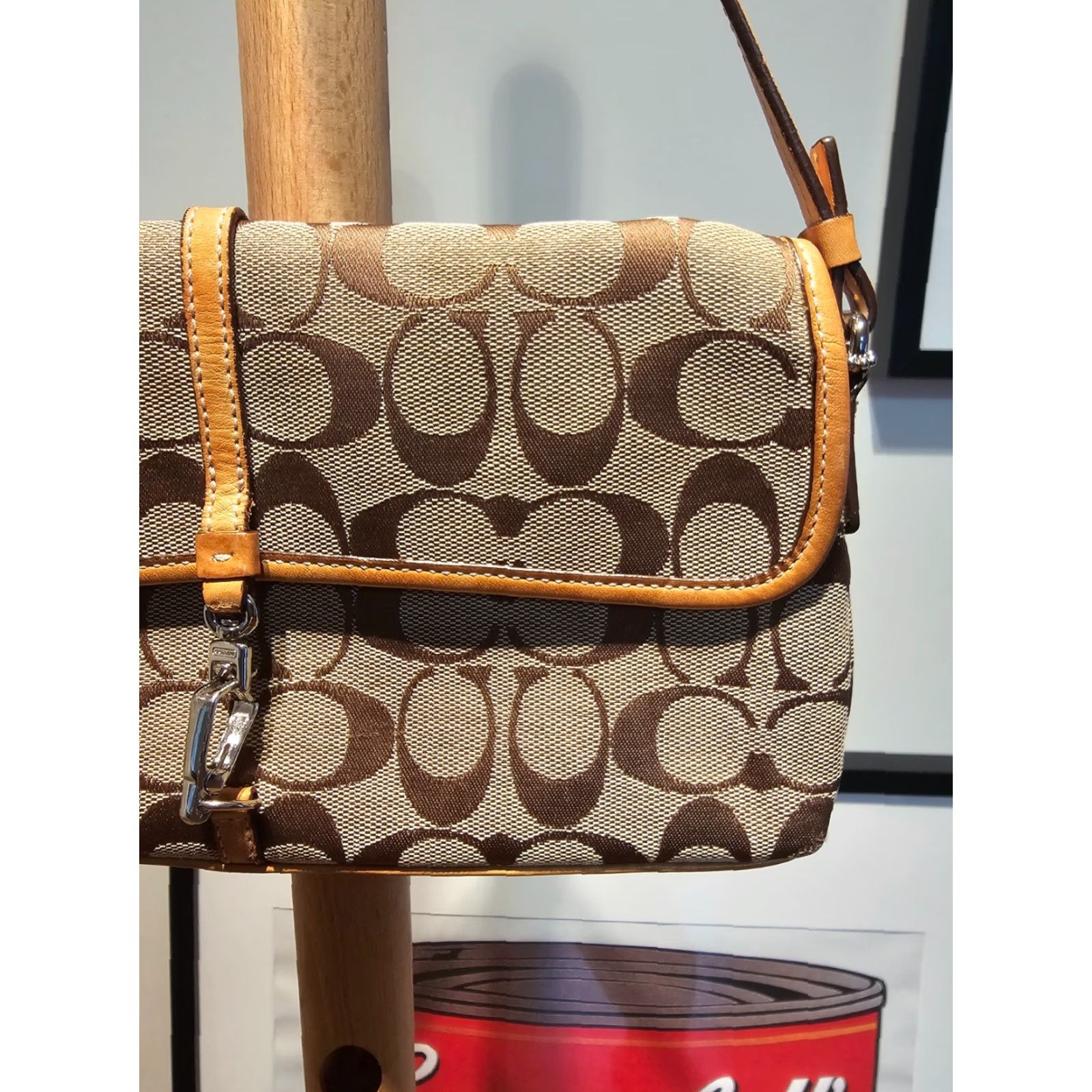 Coach VINTAGE COACH 6348 SIGNATURE JACQUARD X LEATHER DEMI HANDBAG Bag Women Beige Leather Crossbody Strap Clutch 10in 6in Size ONE SIZE - 3 Thumbnail