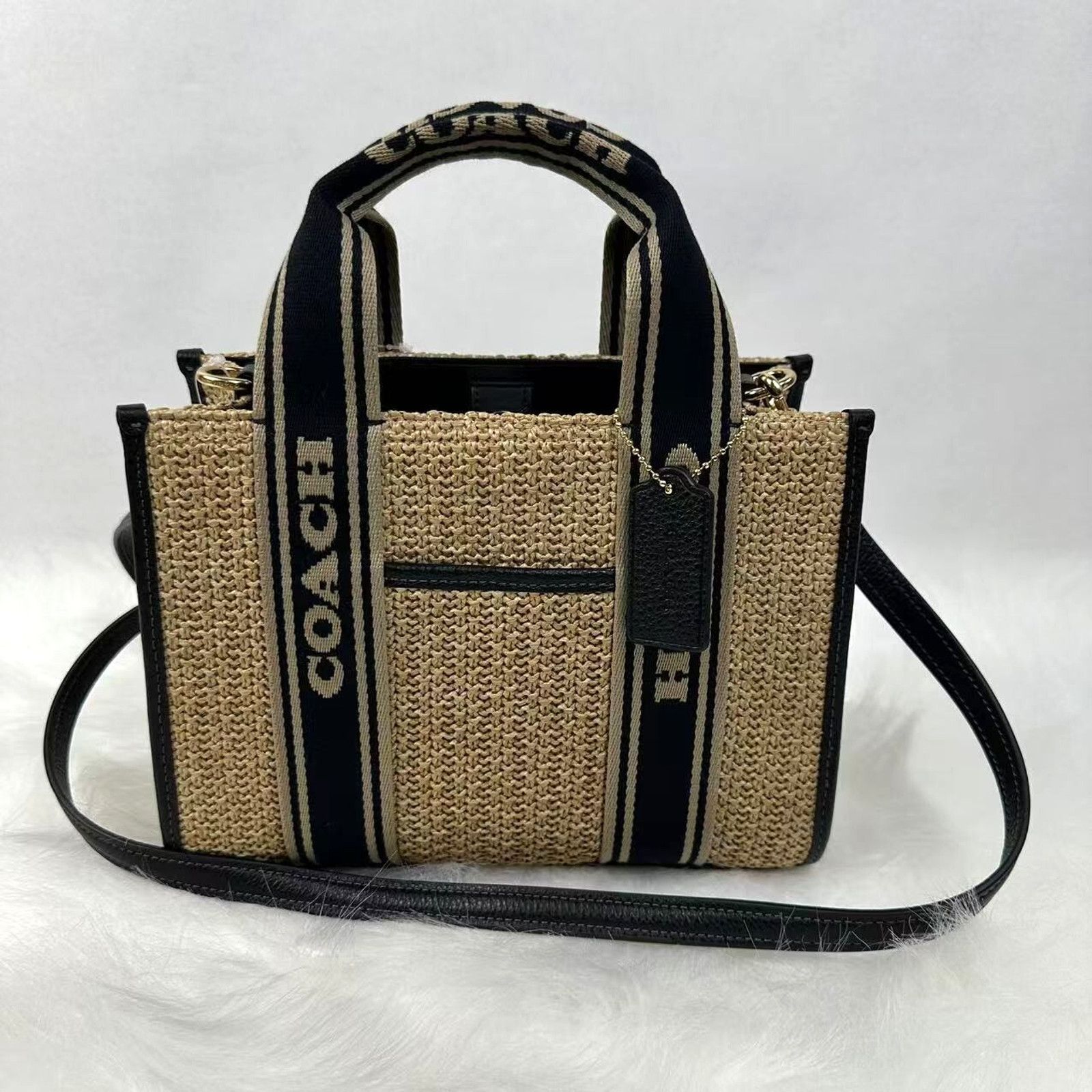 Coach Smith Tote Bag 24 Crossbody In Straw Toast Black NWT in Brown, Women's