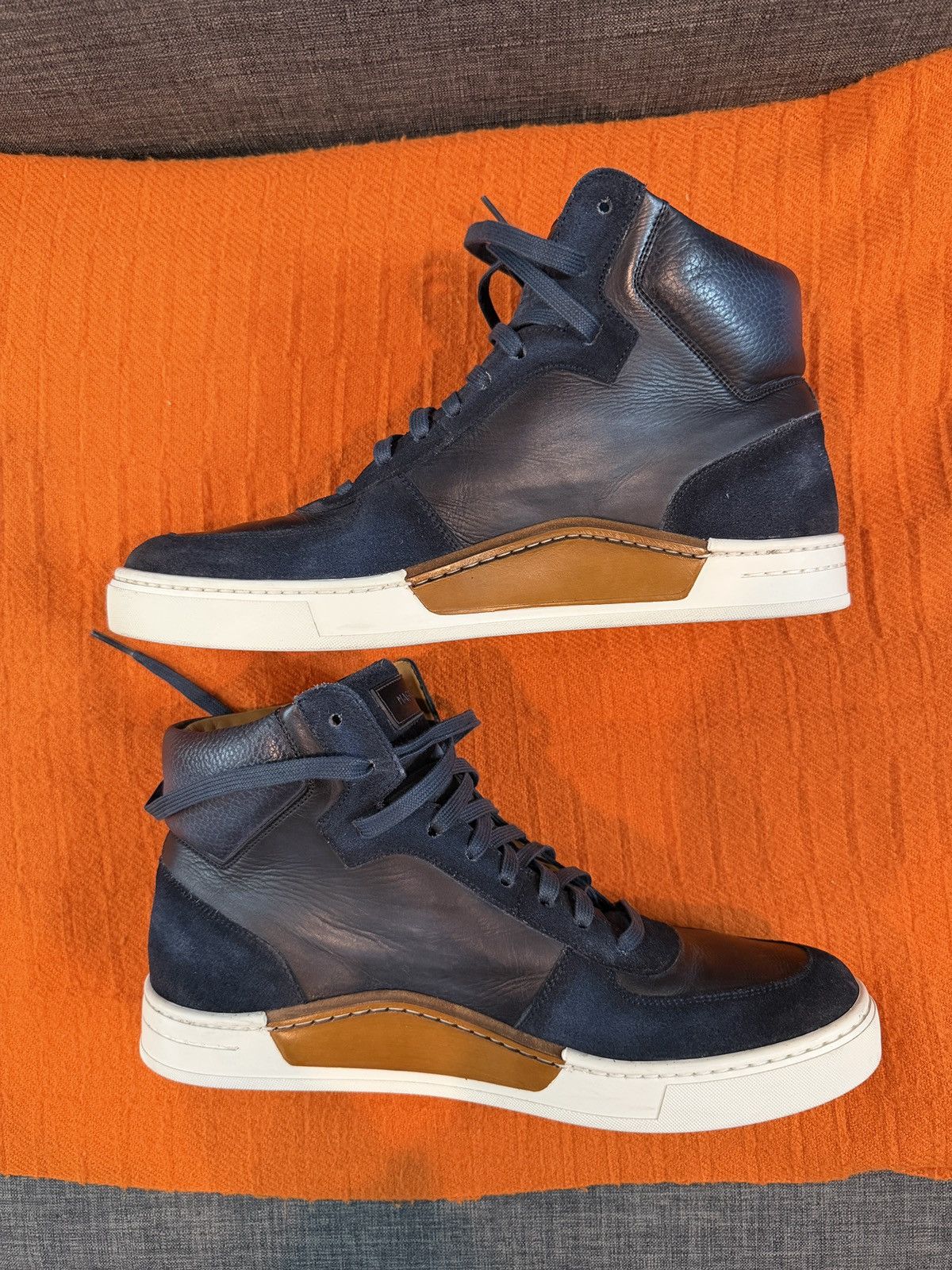 Magnanni 🔵 Men's Navy Leather High-Top Sneakers 🔵 Size US 9.5 / EU 42-43 - 4 Thumbnail