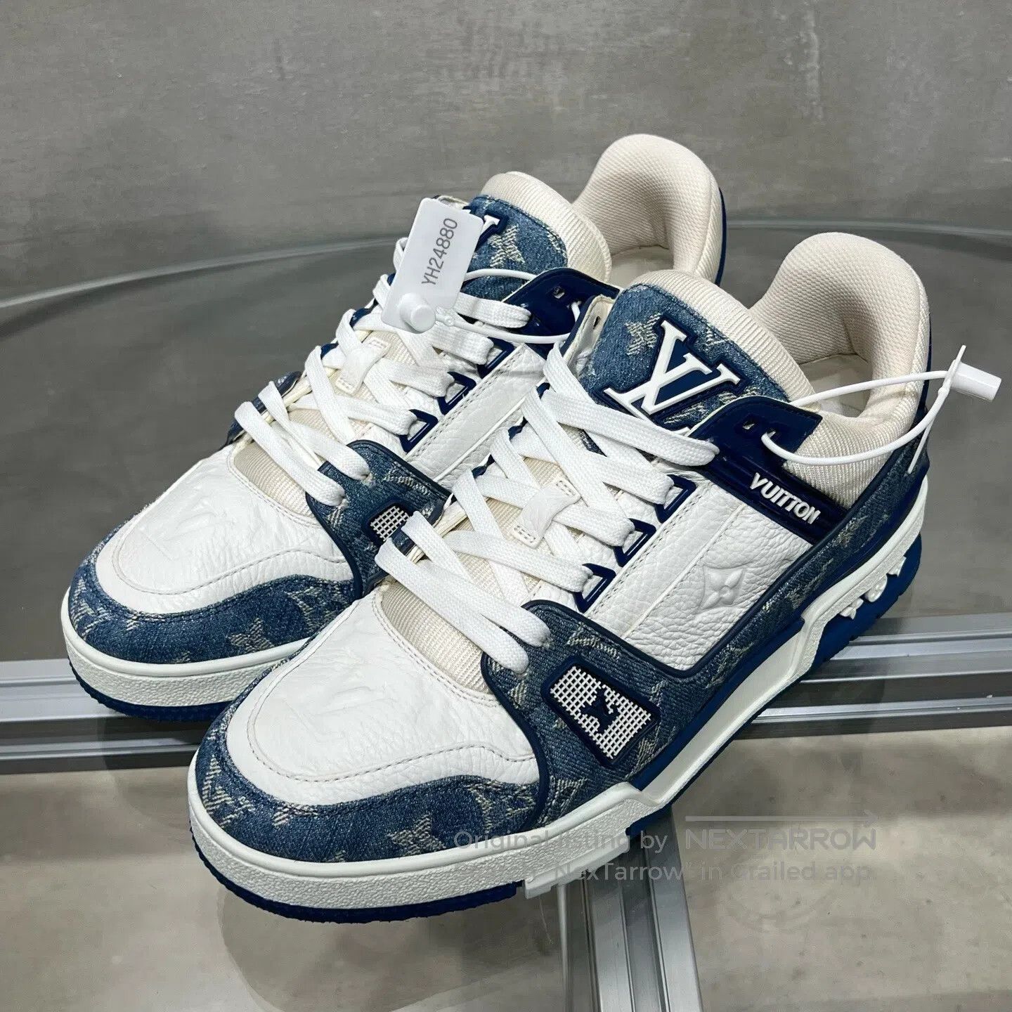 Louis Vuitton Louis Vuitton Trainer White Blue Jeans shoes Size US 7 / EU 40 - 1 Thumbnail