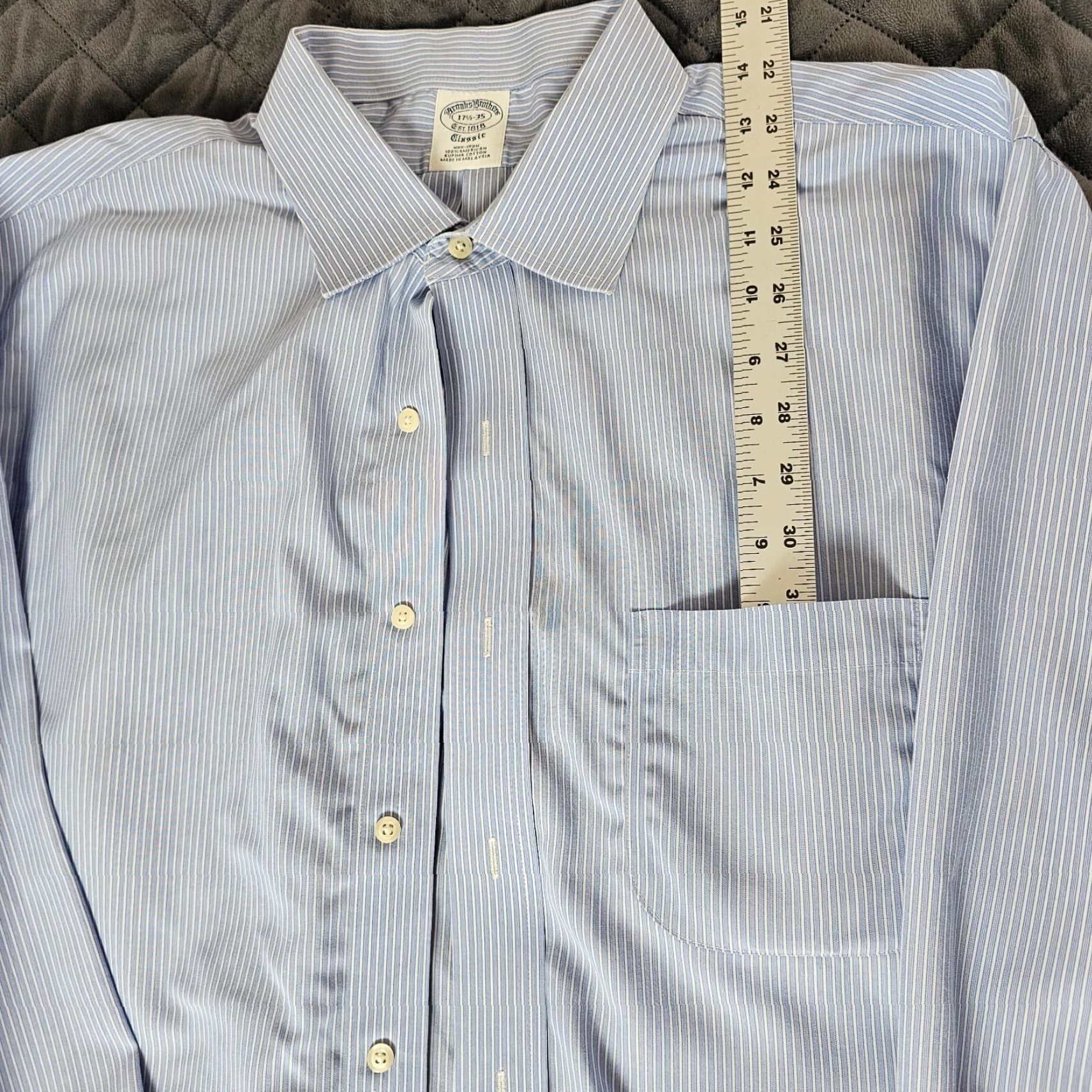 Brooks Brothers Vintage Brooks Brothers Men's Dress Shirt 17.5 Blue Stripe Non-Iron Supima Cotton Collared Size US XL / EU 56 / 4 - 3 Thumbnail