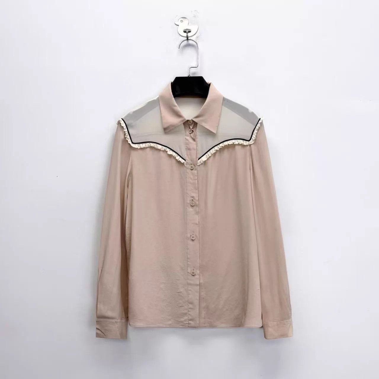 Miu Miu Miu Miu Light Pink Lace Collar Silk Blouse Jacket 40 Size S / US 4 / IT 40 - 1 Thumbnail