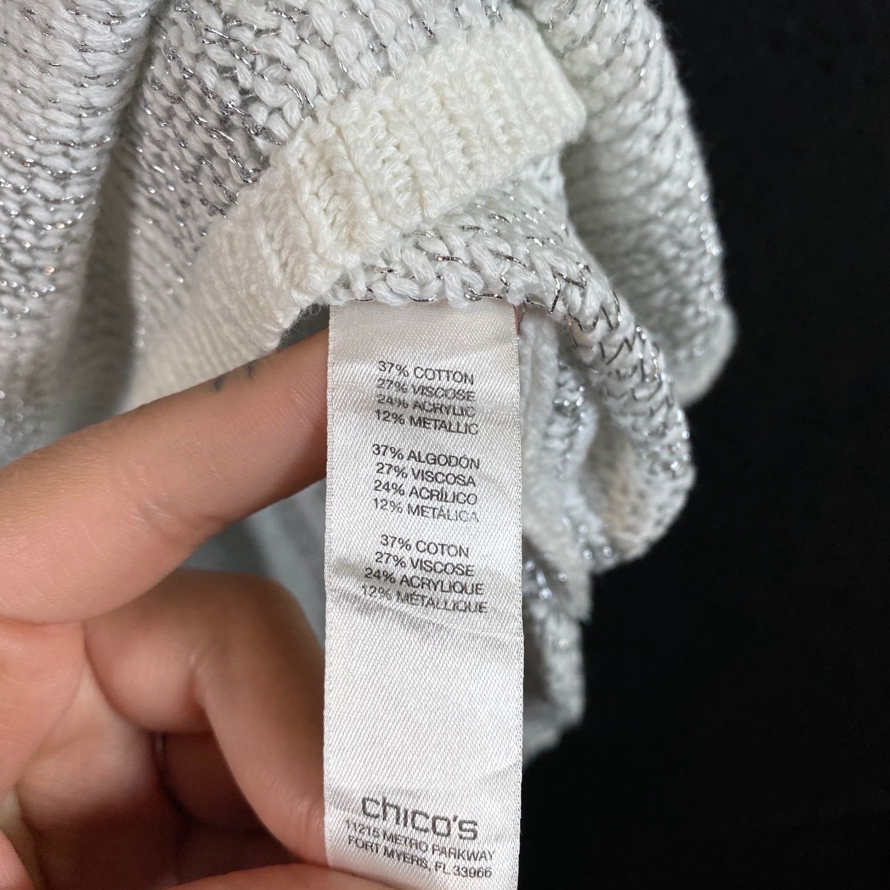 Vintage Chicos Womens Sweater White Silver Metallic Knit Open-Knit Half Sleeve Boat Neck S Women Pullover Casual Workwear Holiday 0 (S) Size S / US 4 / IT 40 - 5 Thumbnail