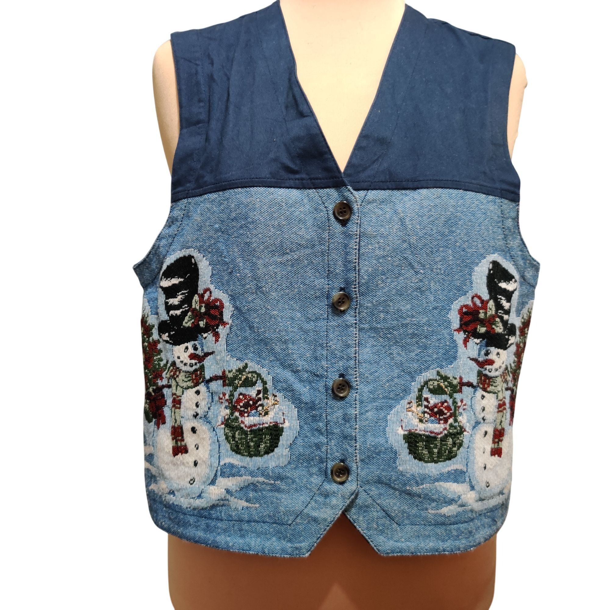 Vintage Karen Scott L womens vest vintage embroidered snowman denim Size L / US 10 / IT 46 - 10 Thumbnail