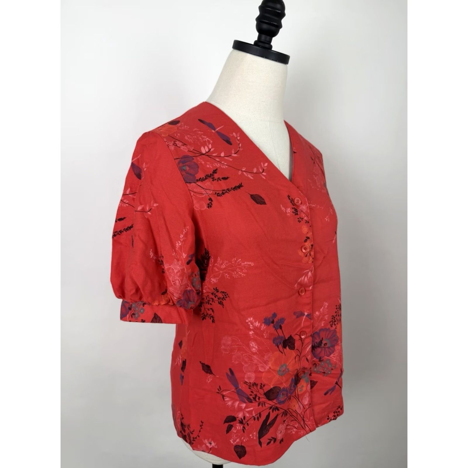 Vintage VINTAGE Avon Red Blouse Womens S Puff Sleeve Button Front Floral Print 70s 80s Bohemian Retro Shirt Womens Size S / US 4 / IT 40 - 5 Thumbnail